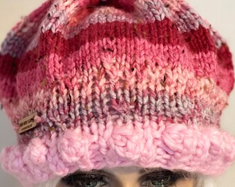 Hand Knits 2 Love Beanie Hat Cap Slouch Bubbles Braid Pearls  display picture 3