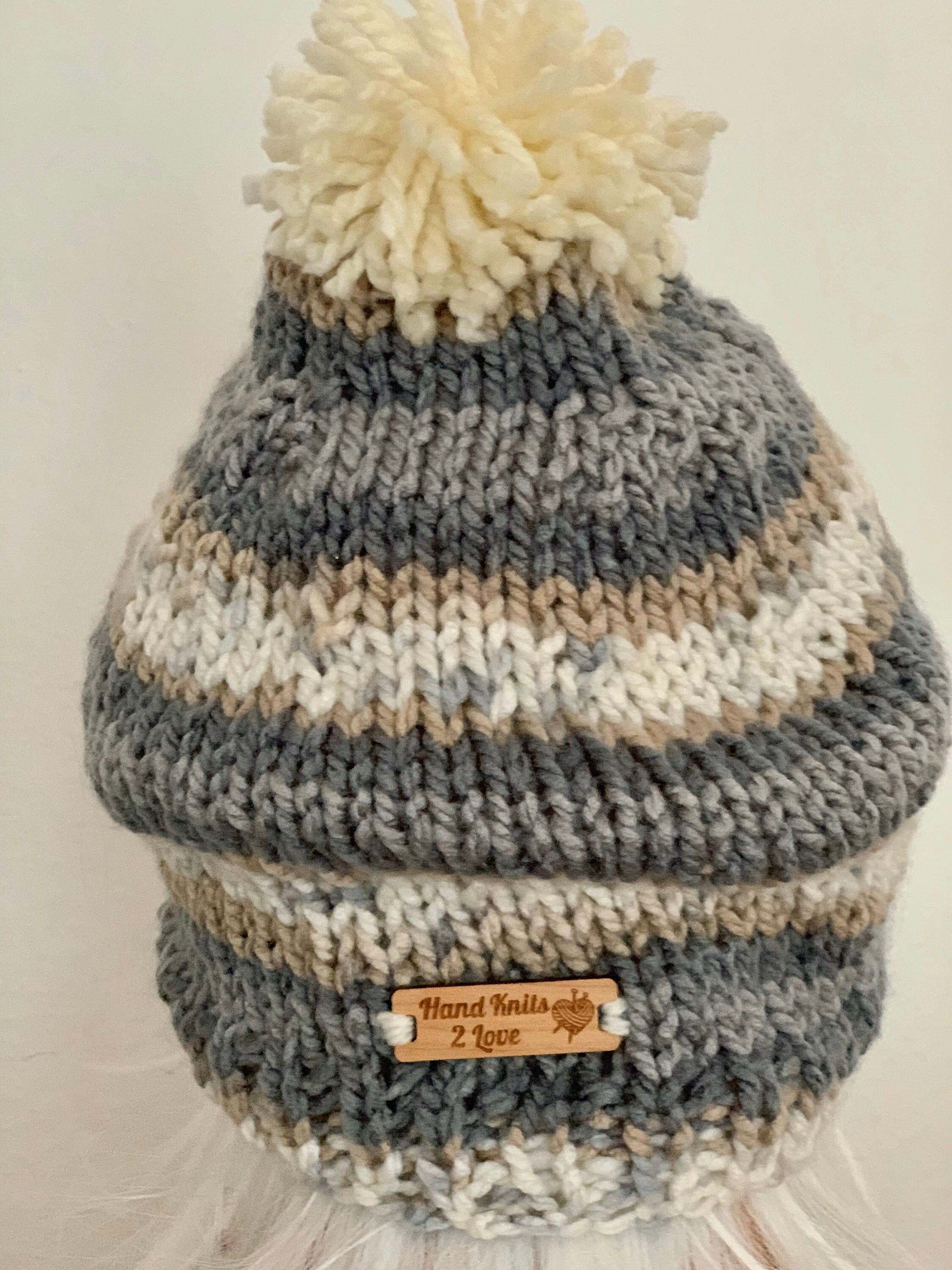 Hand Knits 2 Love Slouch Beanie Hat Cap Flower Pearl Bead  display picture 2
