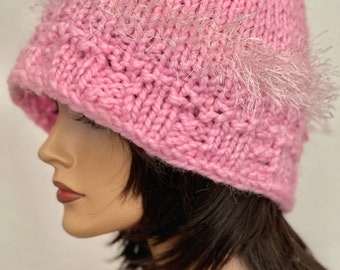 Hand Knits 2 Love Hat Bucket Beanie Cap Pink Tassels  display picture 1
