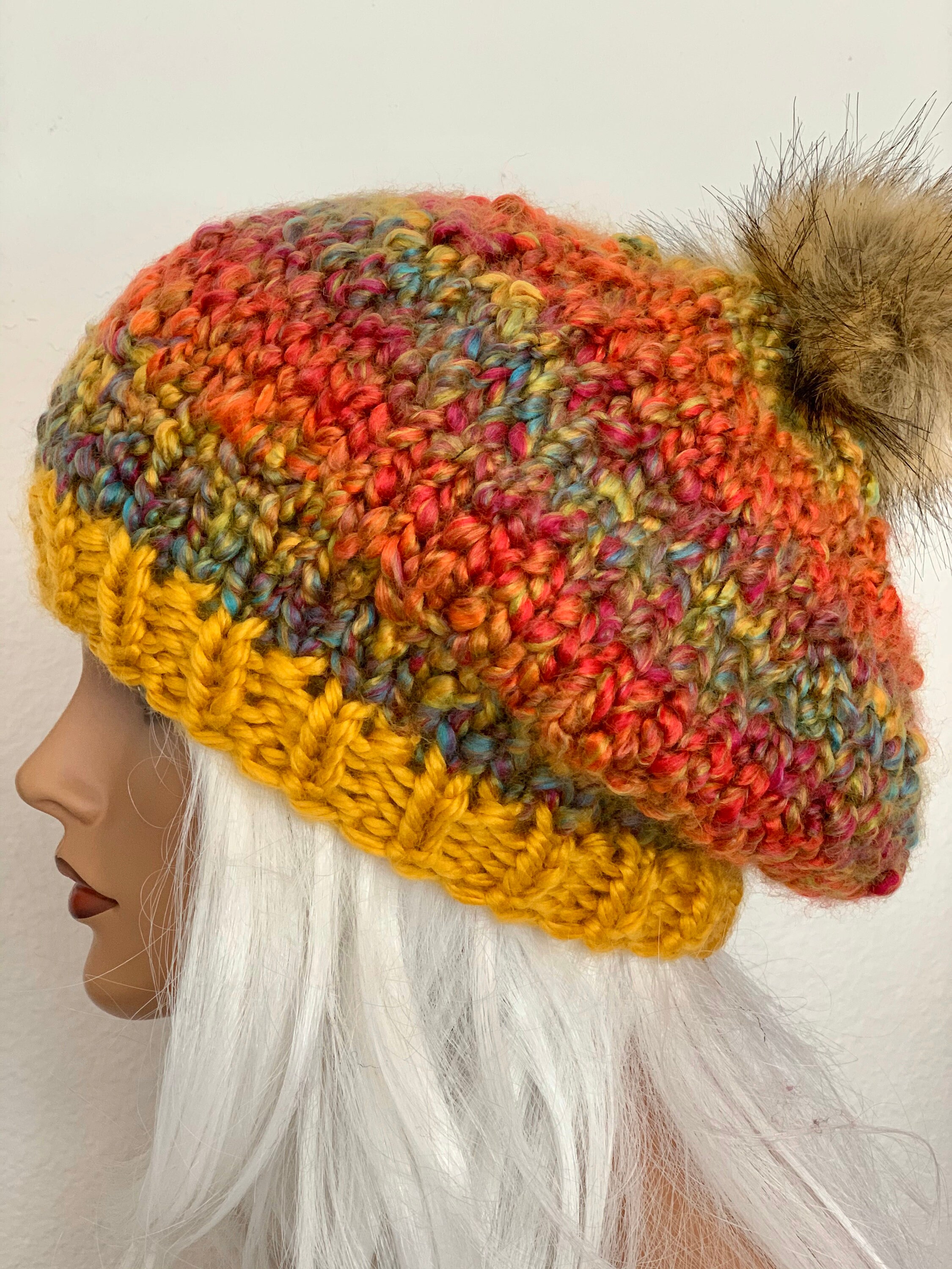 Hand Knits 2 Love Beanie Slouch Hat Cap Beret Ombré Fall 