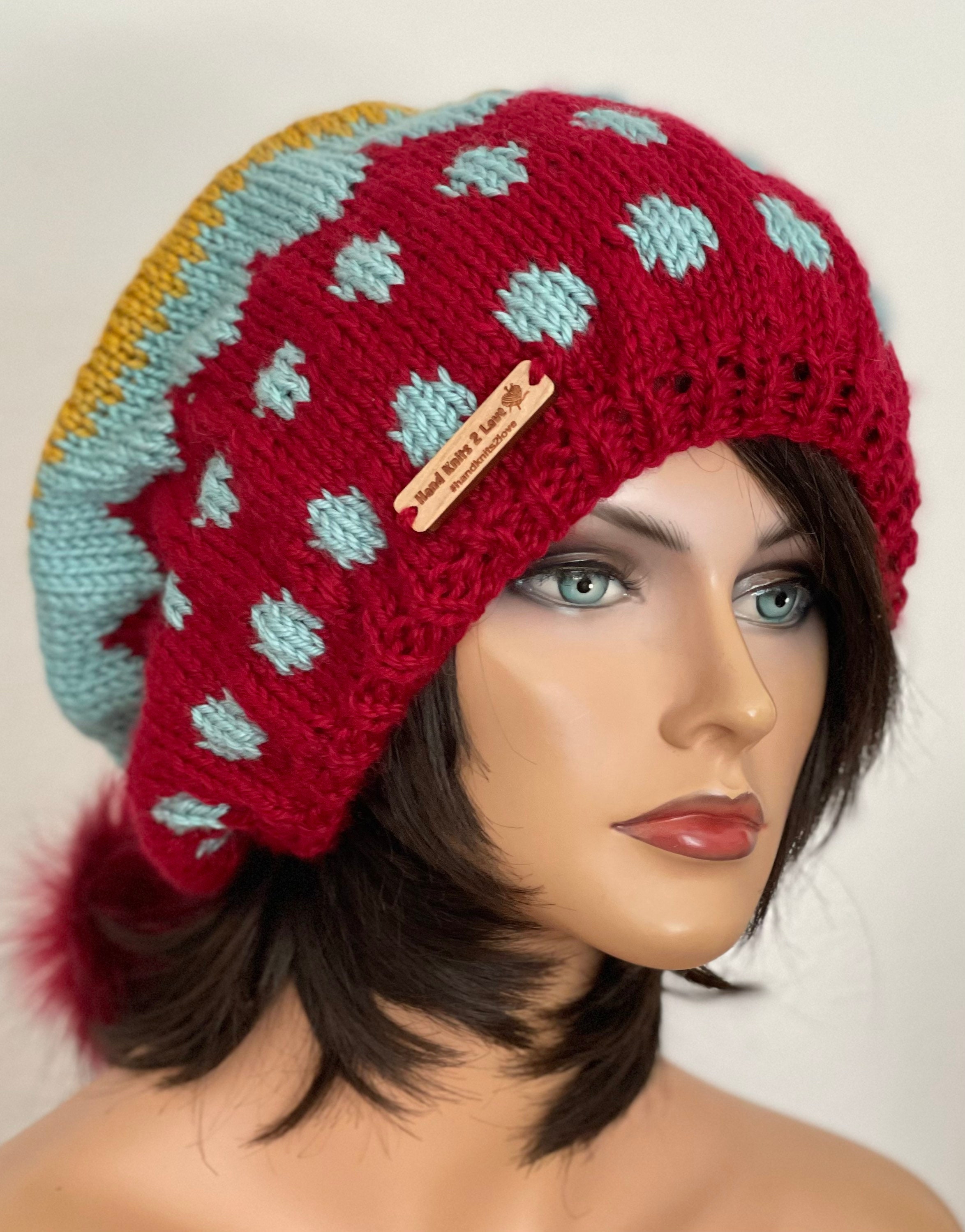 Hand Knits 2 Love Slouch Beanie Hat Cap Beret Tam Fair-isle Faux Fur Pom Pom Hip Hand Knits 2 Love Slouch Beanie Hat Cap Fair-isle Faux Fur  main image 3