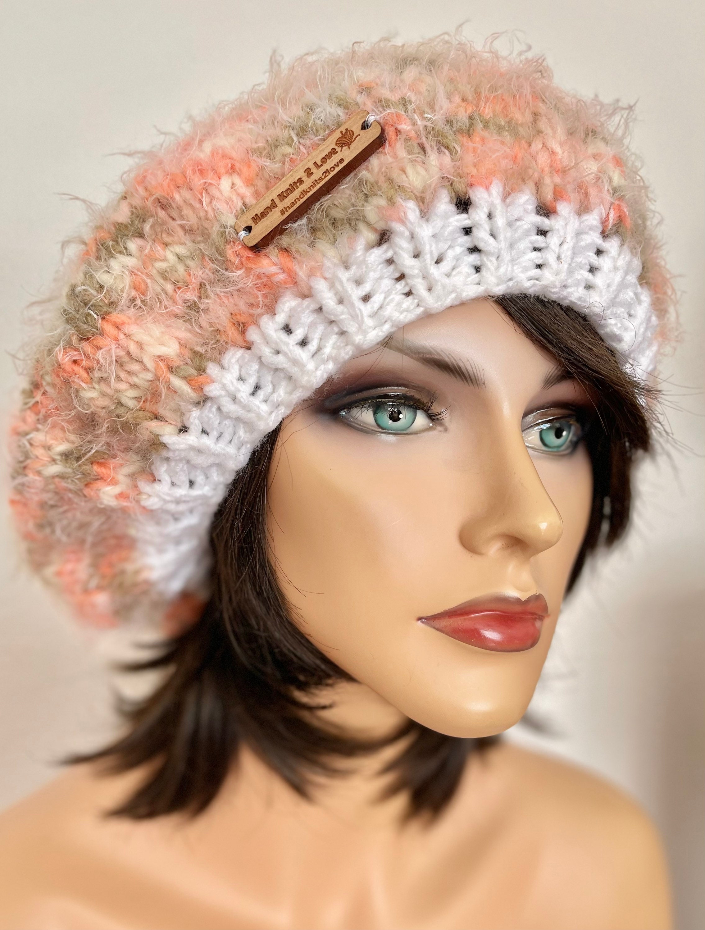 Hand Knits 2 Love Slouch Hat Beanie Faux Fur Designer Fashion Rustic Hip Ombre Adrienne Landau Ombre Beanie Hat with Faux Fur Pom Pom main image 3