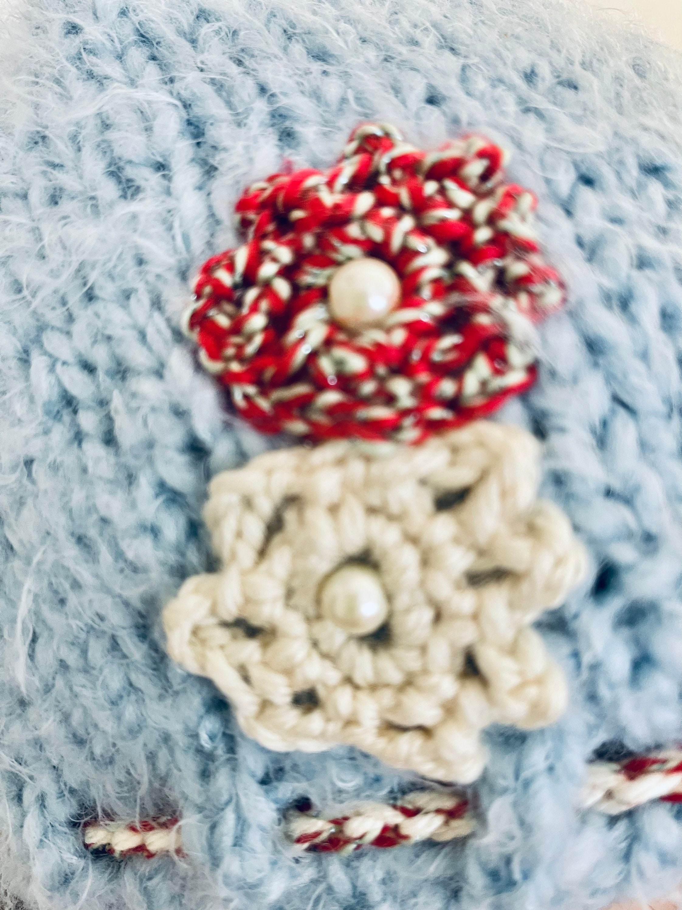 Hand Knits 2 Love Beanie Hat Cap Flowers Pearls  Sky Blue Designer Braid Femnin Hand Knits 2 Love Hat Beanie Cap Flowers Pearl Beads Sky  main image 4