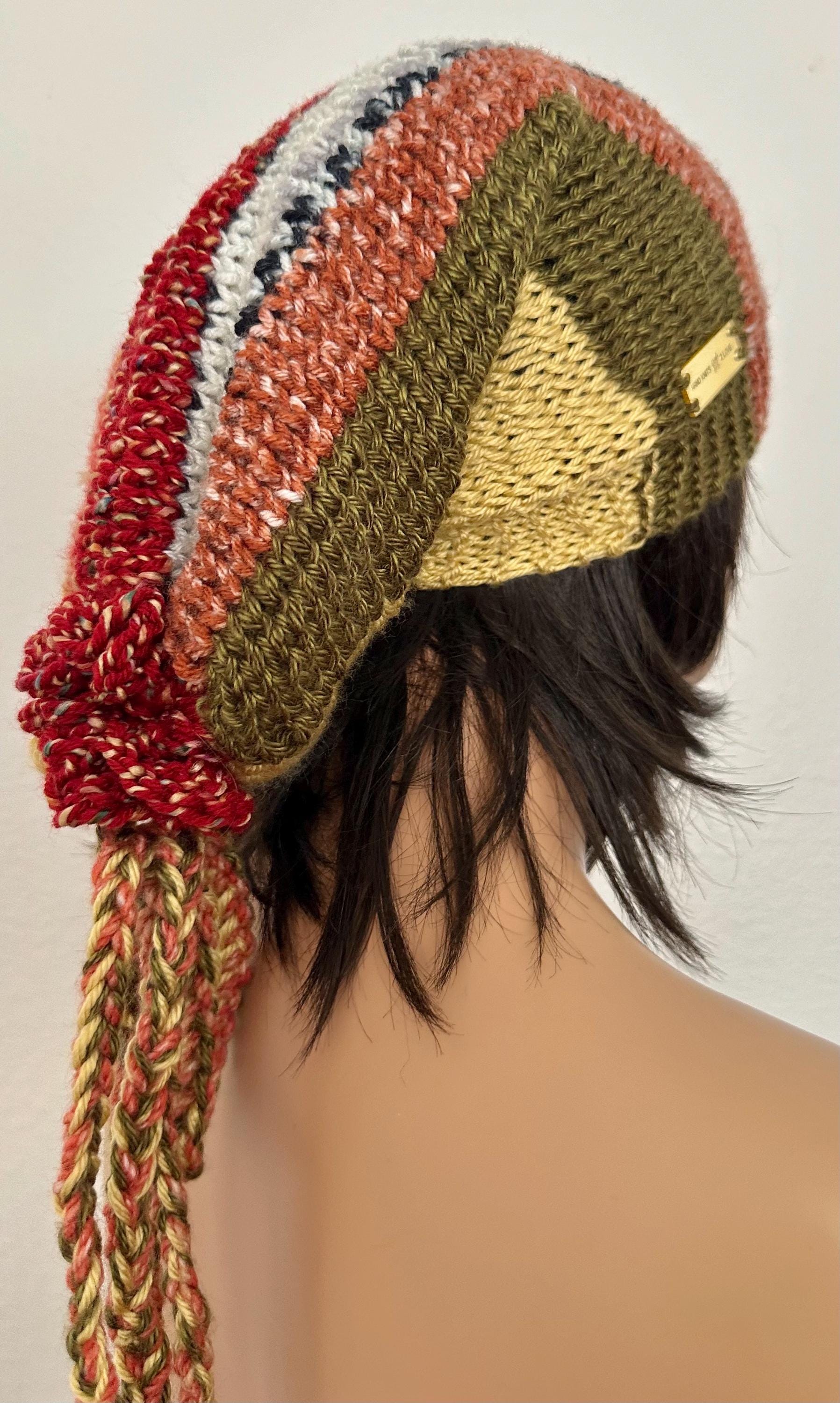 Hand Knits 2 Love Beajue Gat Cap Slouch Fair-isle Long Tassel Beads Designer Hip Fair Isle slouchy hat with braid and tassel and a square  main image 2