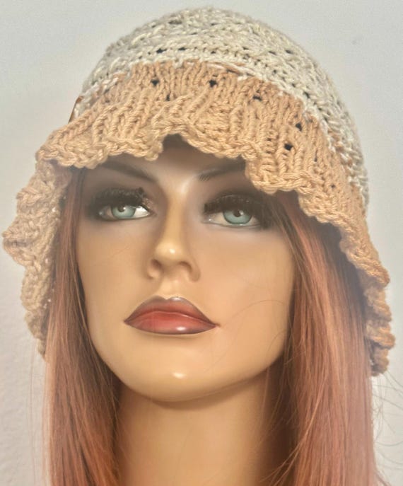 Hand Knits 2 Love Brim Hat Beanie Decorative Beads Designer Adjustable Fit Style Hand Knits 2 Love Cotton Brim Hat Cap Adjustable Fit Tie  main image 4