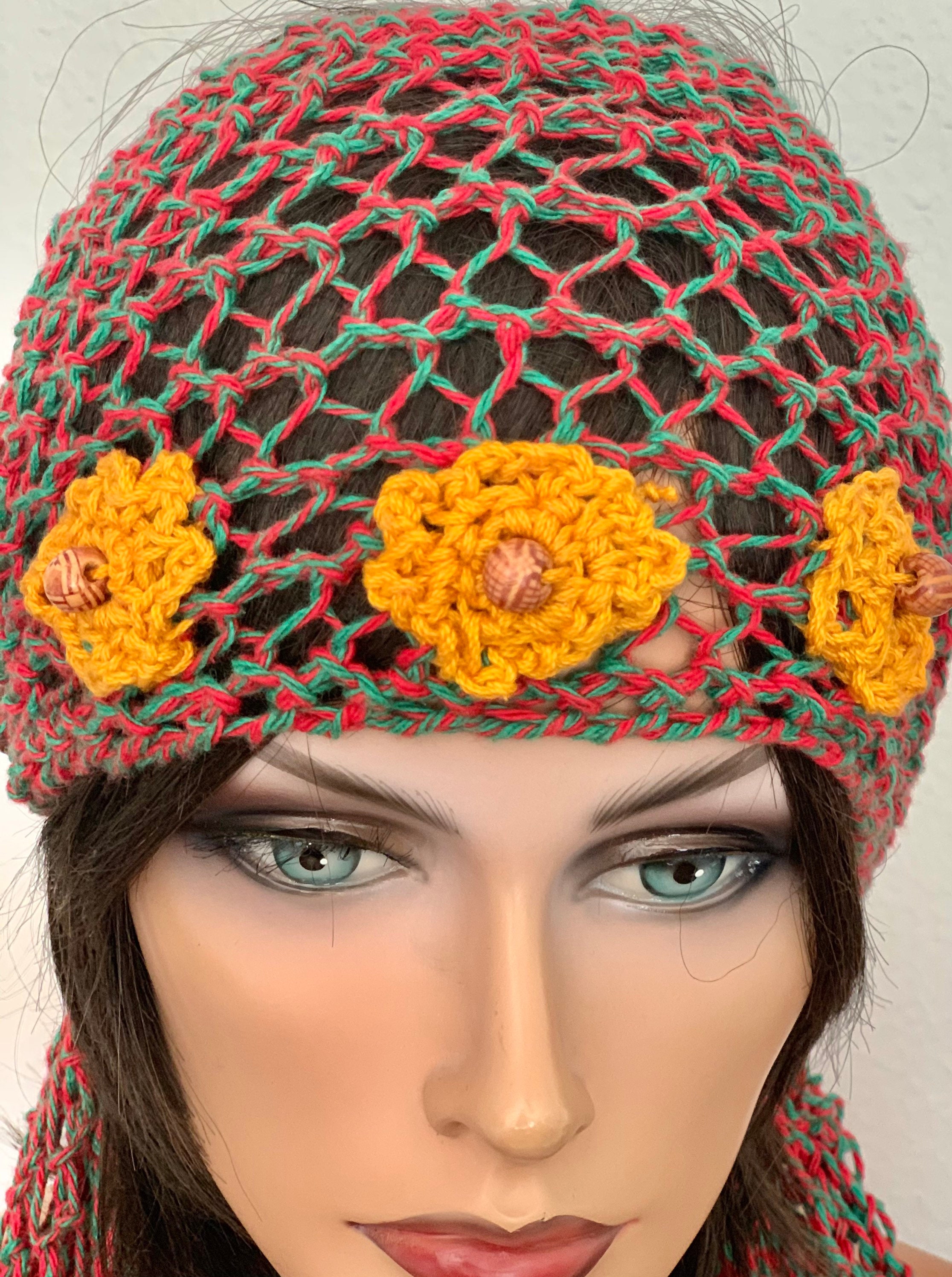 Hand Knits 2 Love Headband Bandana Headwrap Mercerized Black Cotton Flower Besds Hand Knits 2 Love Cotton Bandana Scarf Headband Headwrap  main image 3