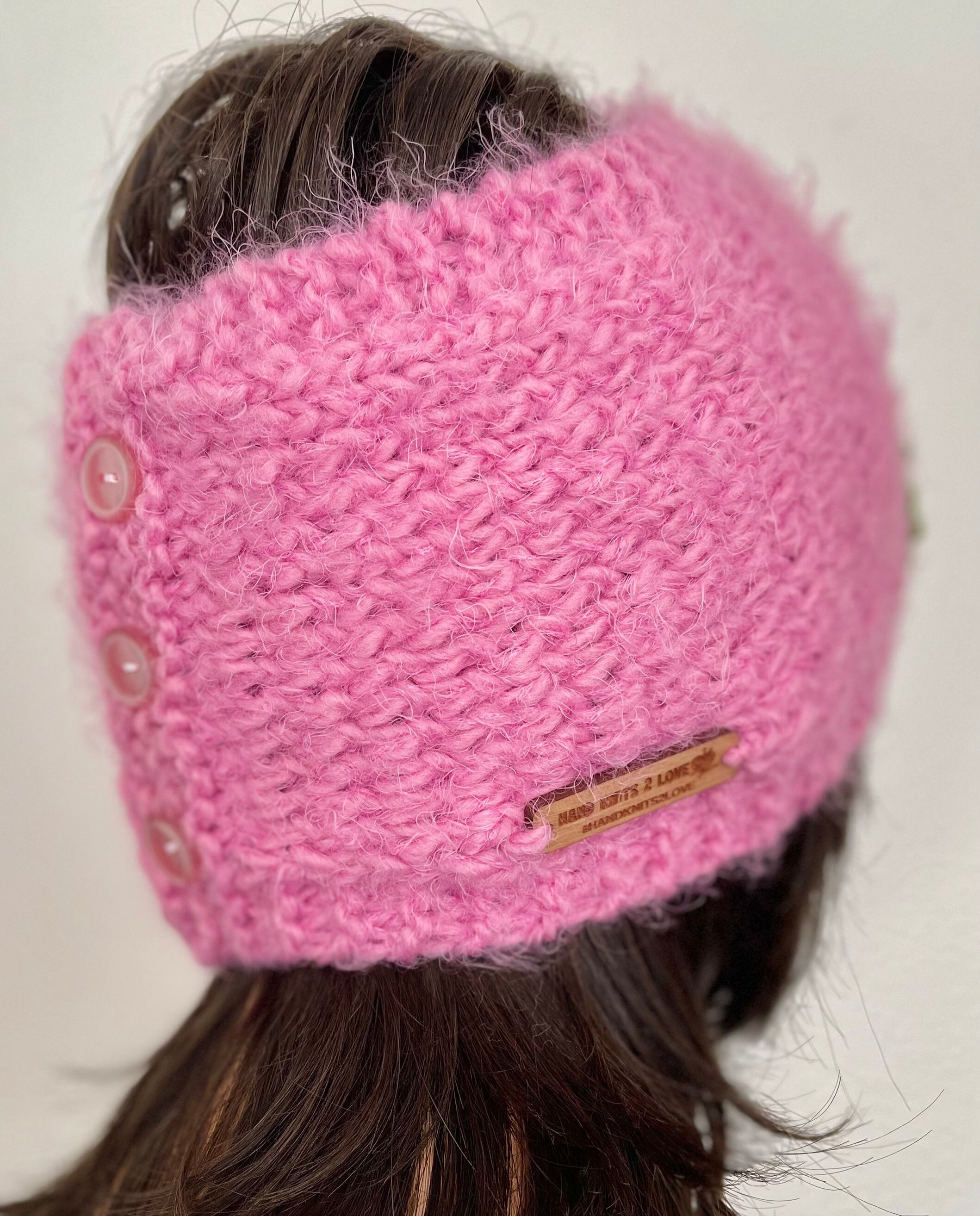 Hand Knits 2 Love Headband Headwrap Bandana Earwarmer Flower Bead Pink Designer Hand Knits 2 Love Headband Headwrap Bandana Ear-warmer Open  main image 3