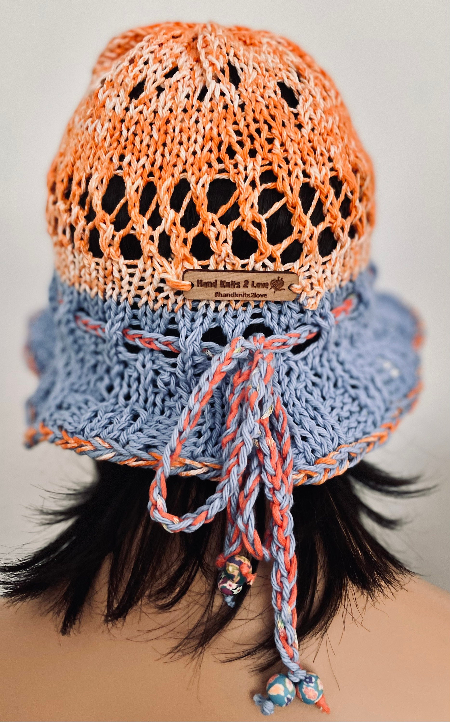 Hand Knits 2 Love Cotton Brim Hat Adjustable Fit Decorative Beads Designer Boho Hand Knits 2 Love Cotton Brim Hat Cap Adjustable Fit Tie  main image 4