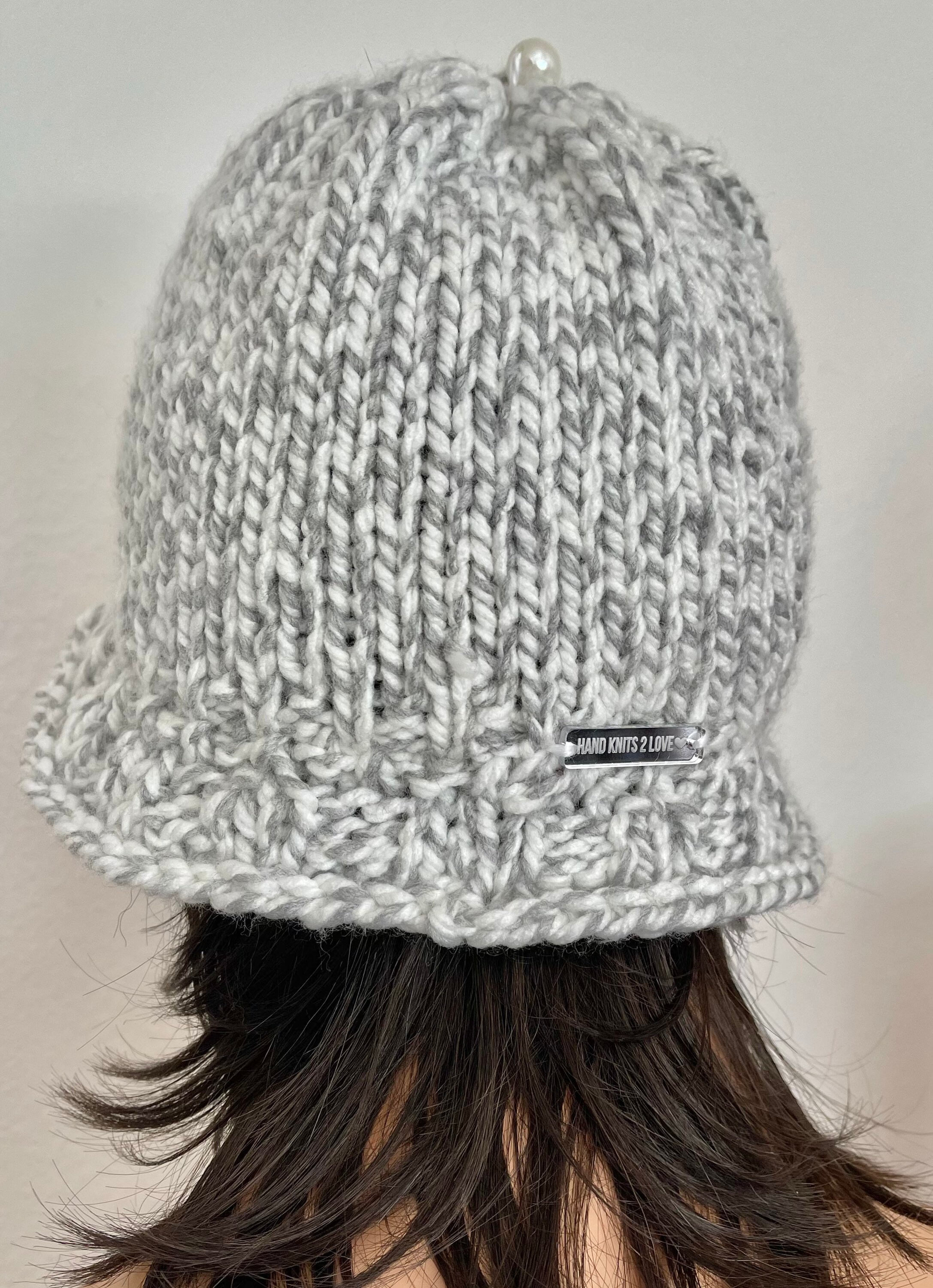 Hand Knits 2 Love Hat Brim Cap Beanie Flowers Pearls 