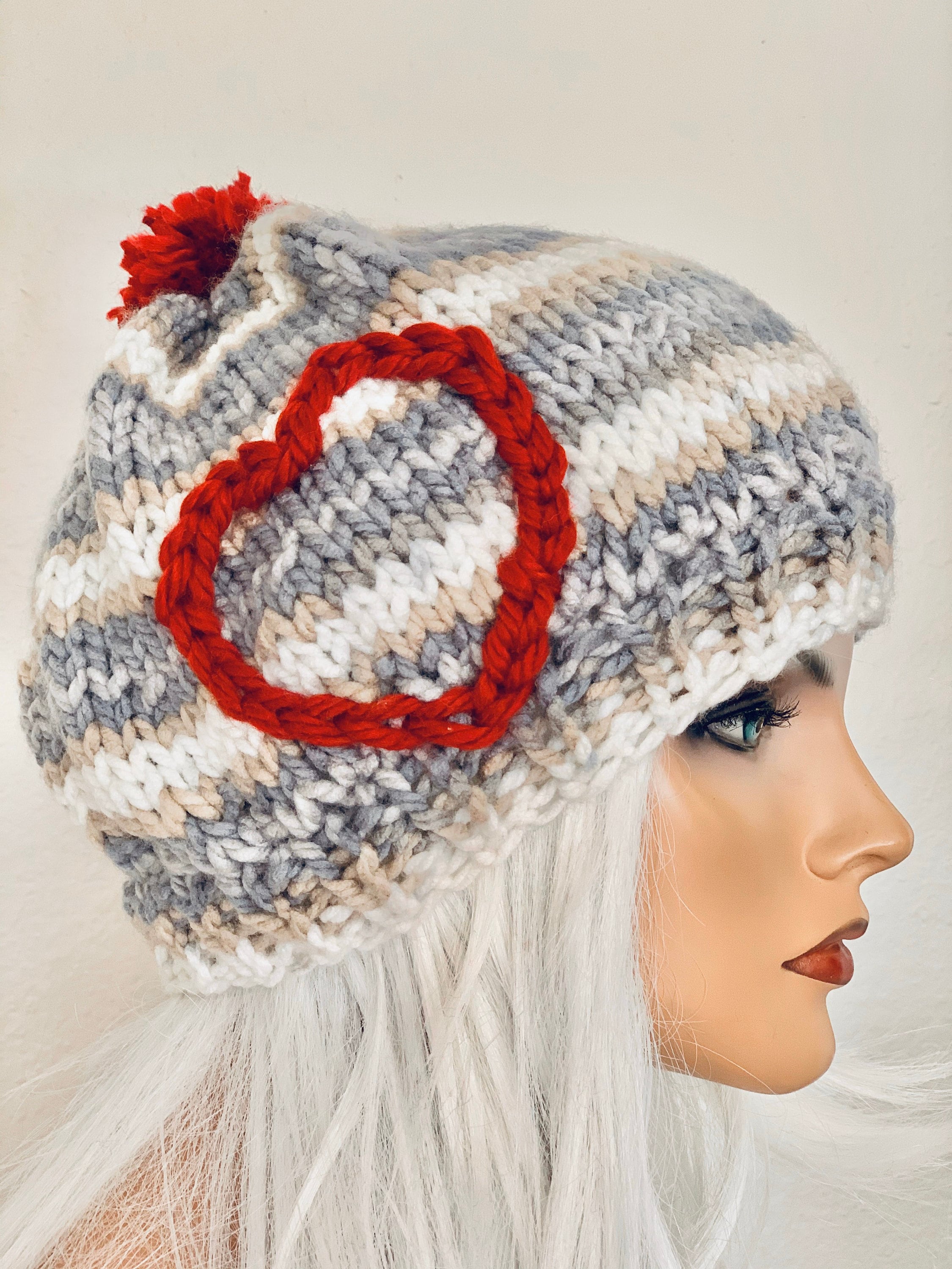 Hand Knits 2 Love Beanie Hat Slouch Heart Designer Hand Knits 2 Love Beanie Hat Slouch Cap Heart Designer  main image 2
