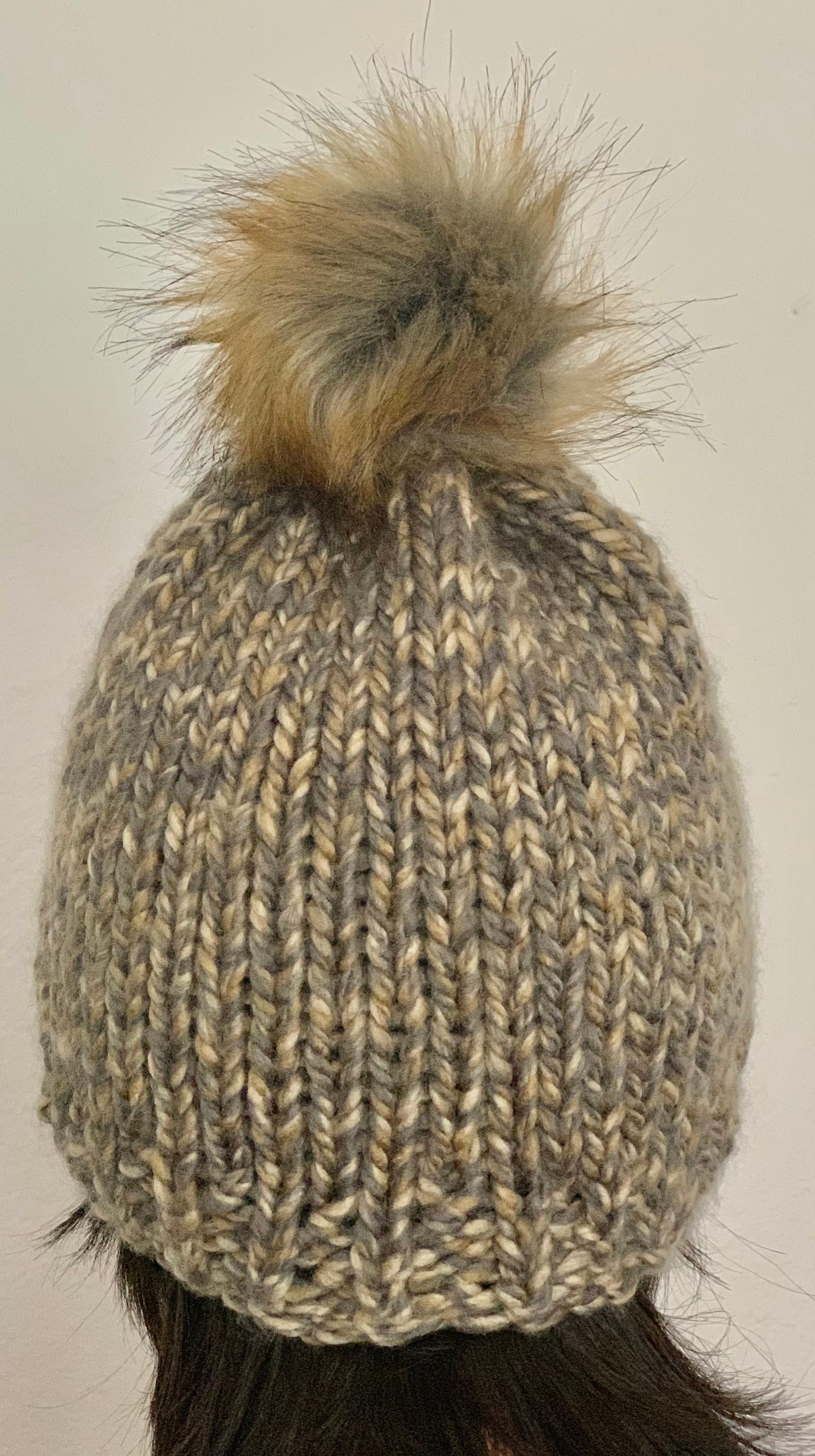 Hand Knits 2 Love Beanie Hat Cap Faux Fur Pom Pom Granite  display picture 1