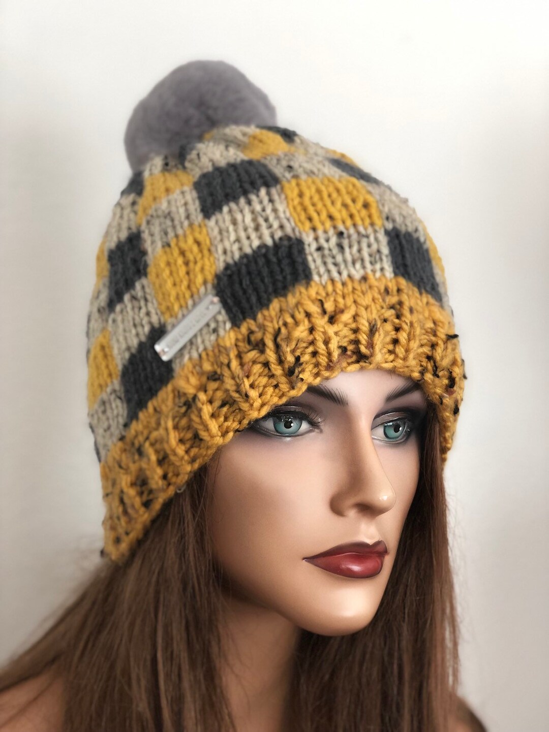 Hand Knits 2 Love Beanie Hat Cap Plaid Fair-isle Designer  display picture 1