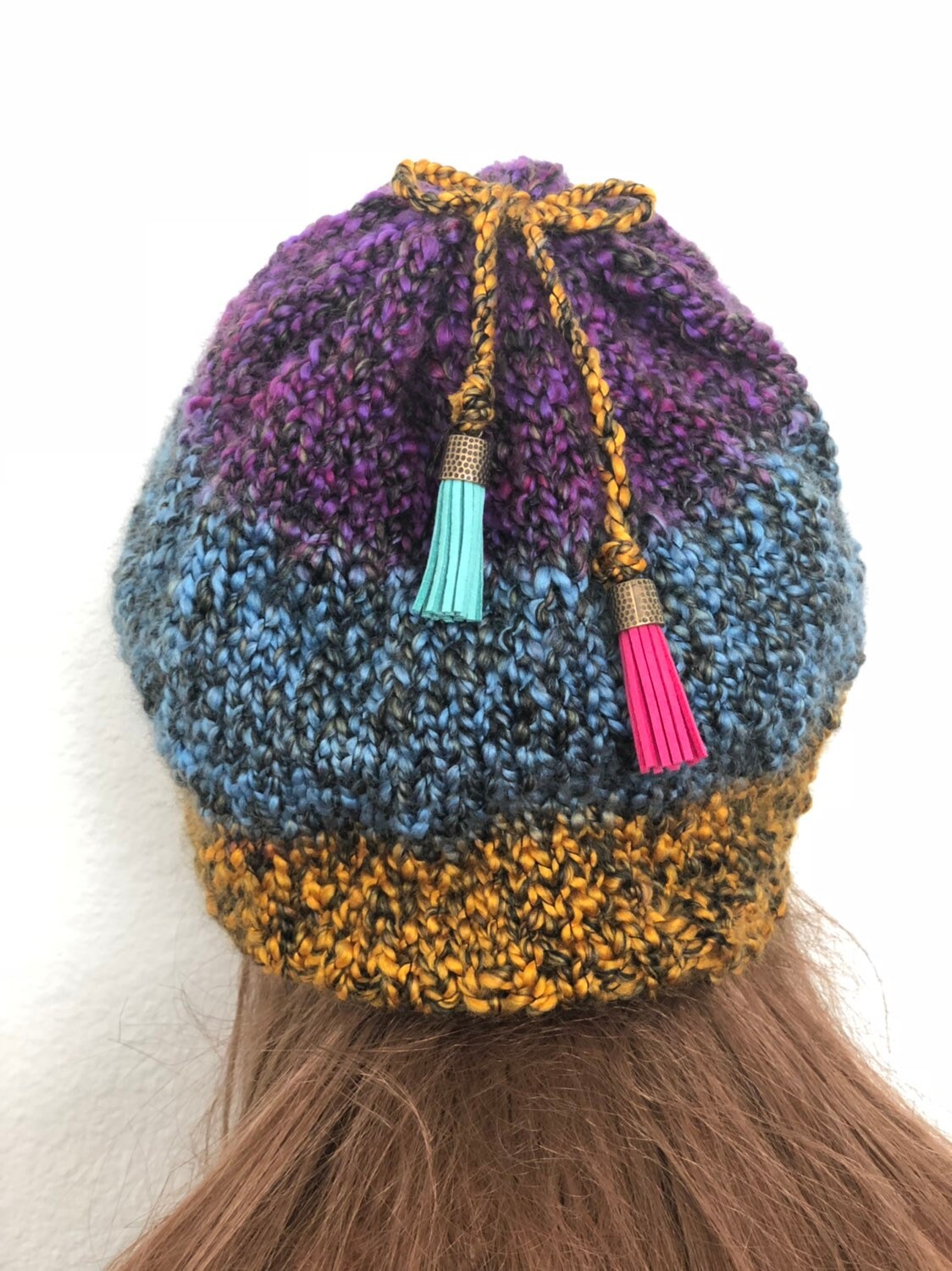 Hand Knits 2 Love Slouch Beanie Hat Tassel Hearts Designer Fashion Boho Chic Hip Hand Knits 2 Love Hat Beanie Slouch Designer Fashion Tassels  main image 3
