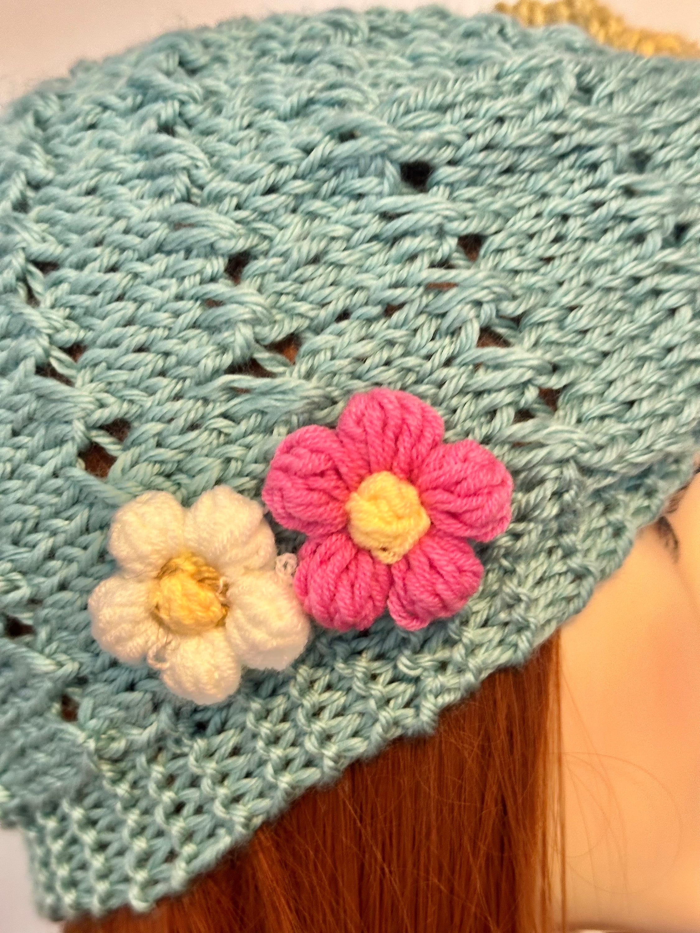 Hand Knits 2 Love Cotton Headband Headwrap Bandana Turban Lace Flower  Designer Hand Knits 2 Love Cotton Headband Headwrap Bandana Turban  main image 3
