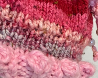 Hand Knits 2 Love Beanie Hat Cap Slouch Bubbles Braid Pearls  display picture 1