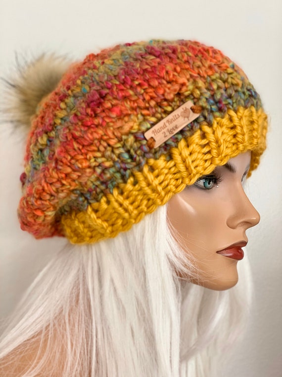 Hand Knits 2 Love Beanie Slouch Hat Cap Beret Ombré Fall  display picture 2