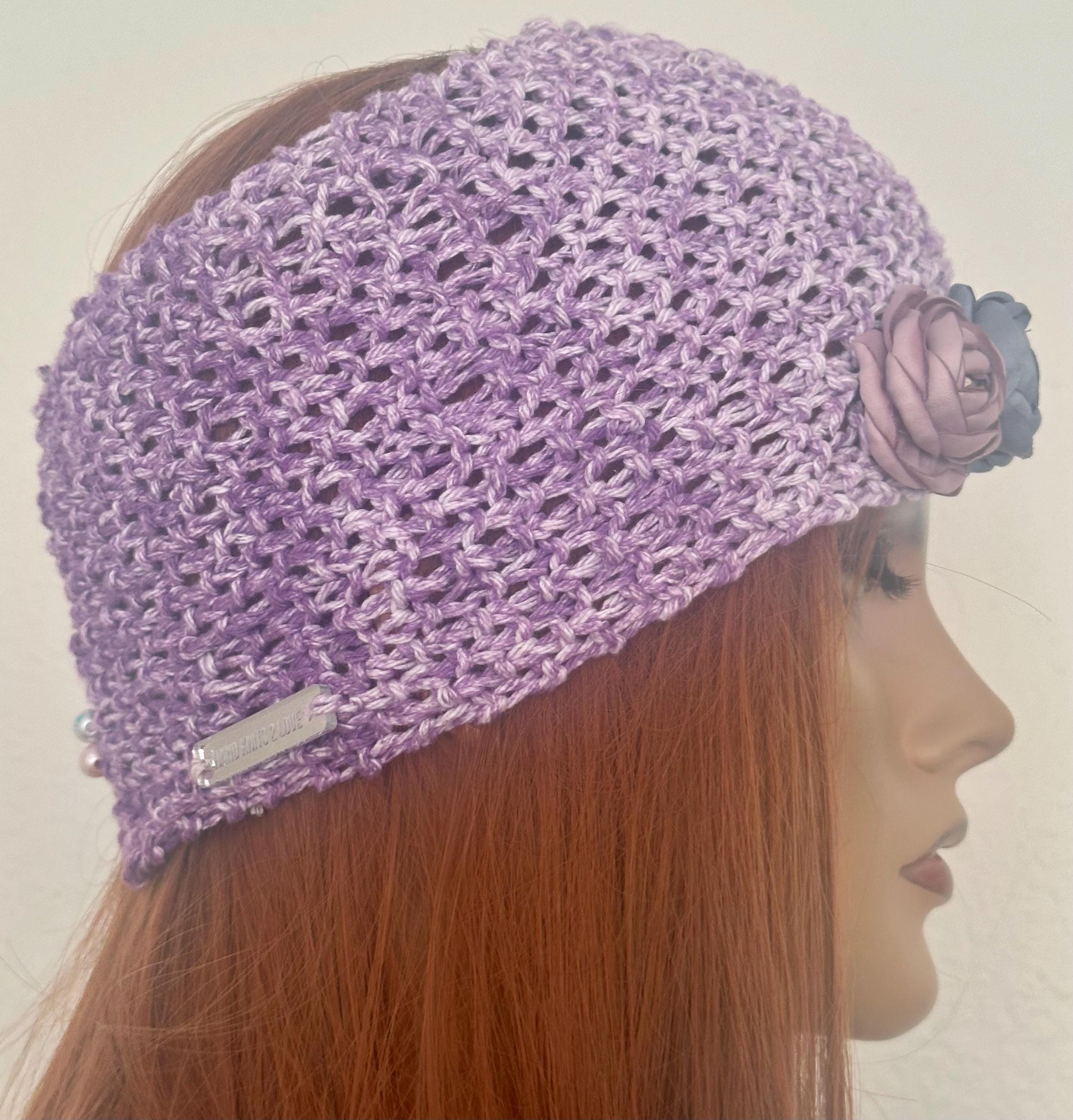 Hand Knits 3 Love Headband Headwrap Bandana Lace Ombré Purple Bow Pearl Designer Hand Knits 2 Love Headband Bandana Headwrap Flower Lace  main image 2