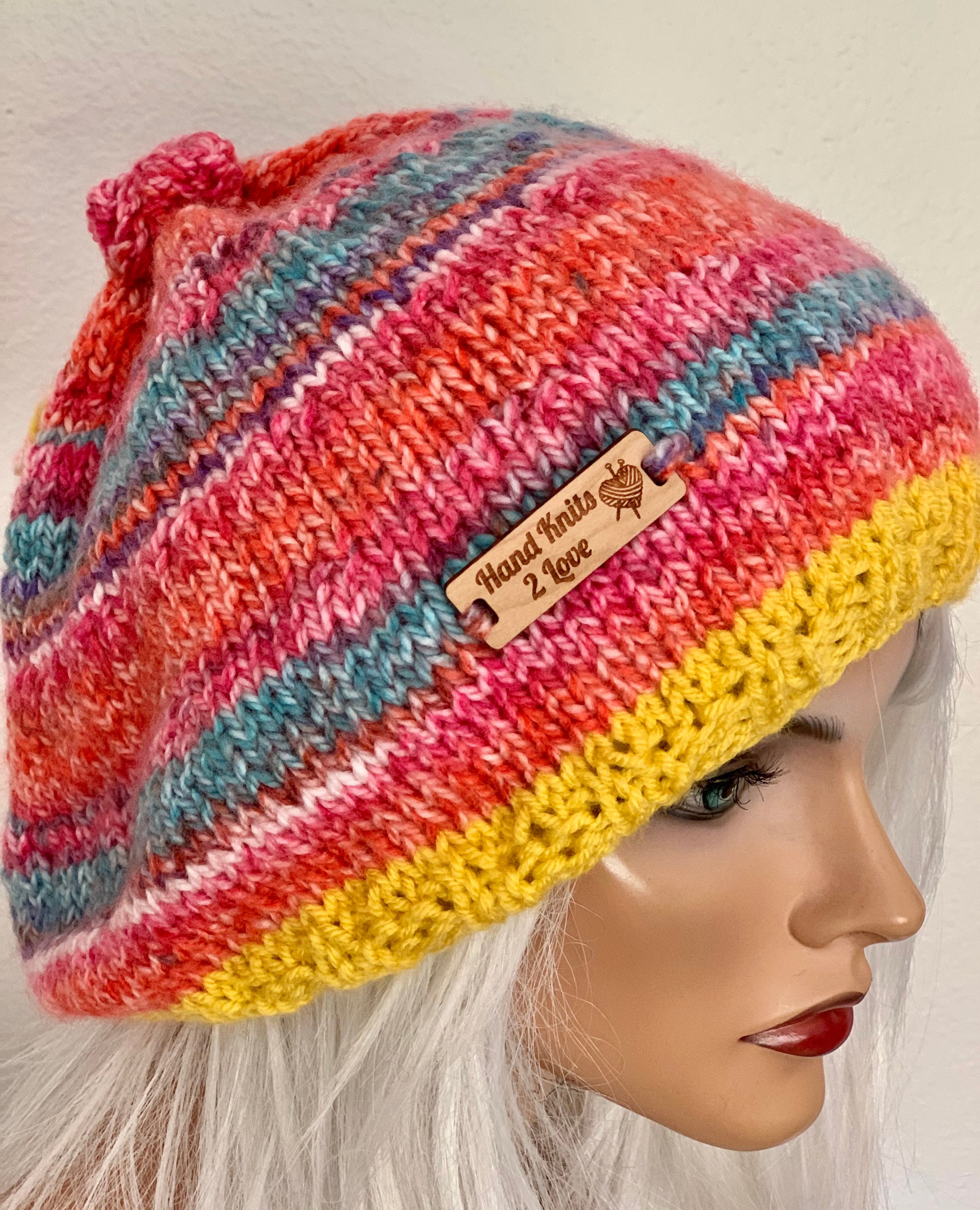 Hand Knits 2 Love Hat Slouch Beanie Cap Trendy Hand Knits 2 Love Beanie Hat Cap Slouch Designer Fashion  main image 4