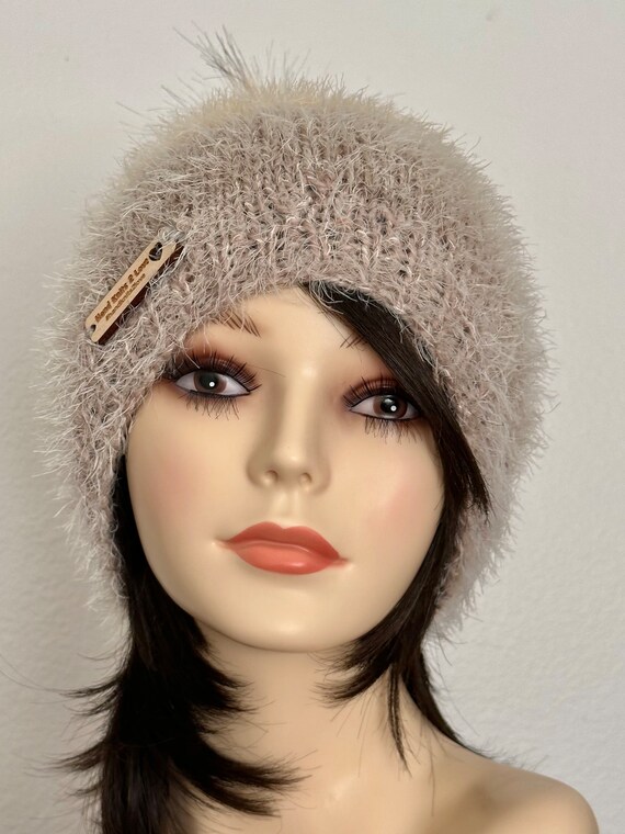 Hand Knits 2 Love Beanie Hat Cap Faux Fur Pom Pom Mohair  display picture 1