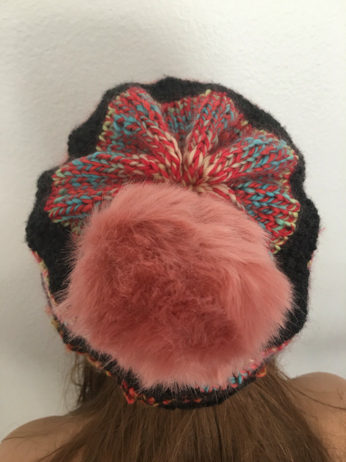 Hand Knits 2 Love Slouch Beanie Hat Adjustable Fit Faux Fur Pom Pom Designer Hand Knits 2 Love Beanie Hat Slouch Designer Fashion Faux  main image 2