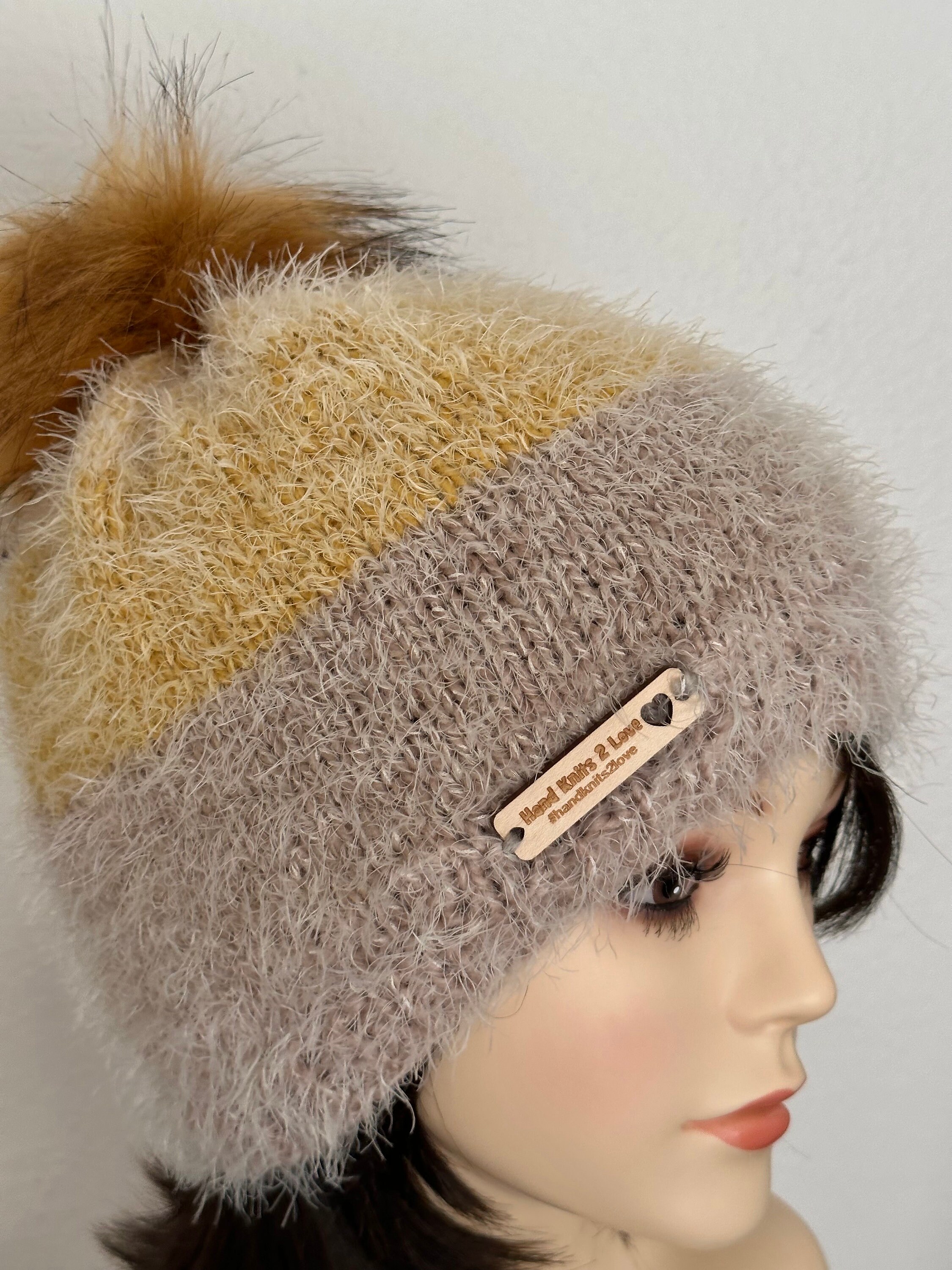 Hand Knits 2 Love Beanie Winter Hat Chunky Ombré Designer Faux Fur Pom Pom Warm Hand Knits 2 Love Slouchy Winter Hat | Mercari main image 2