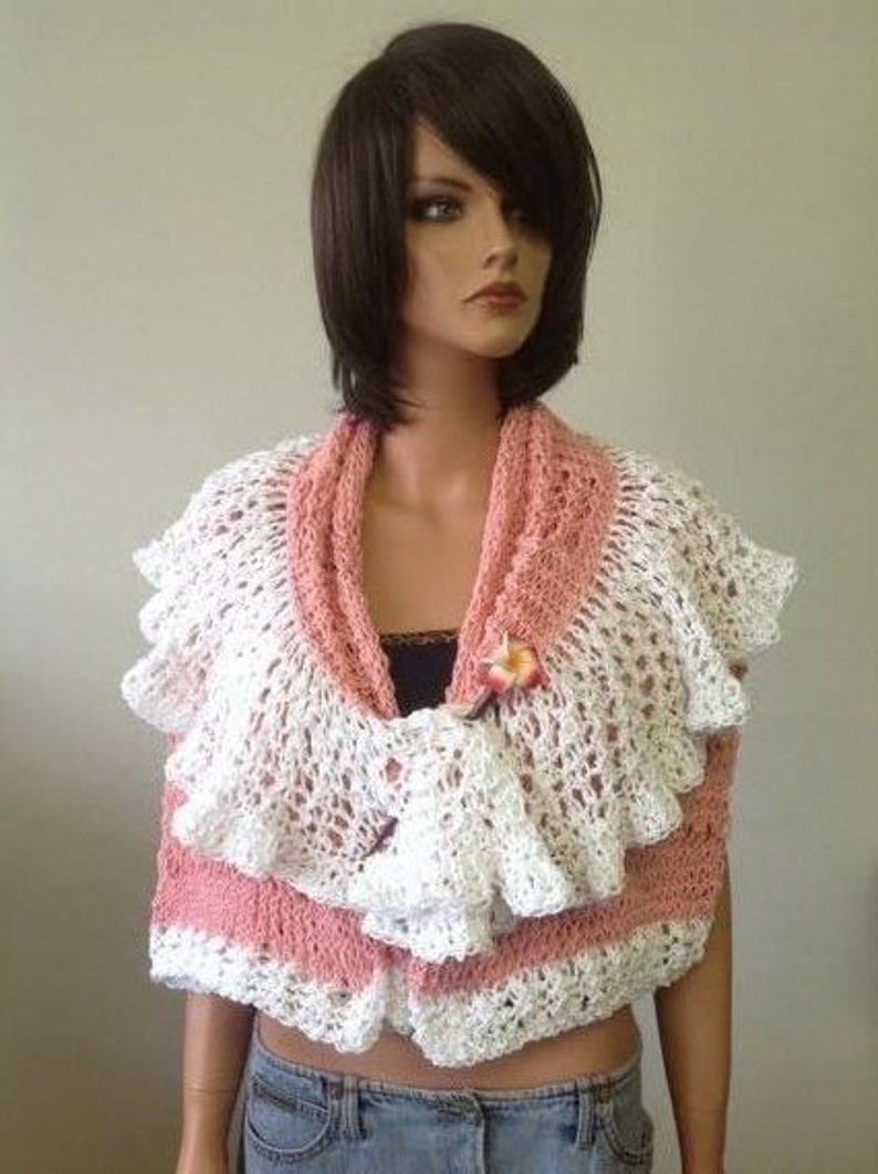 Hand Knit Cotton Shrug Sweater Lace Rose Pink White Designer Etsy
