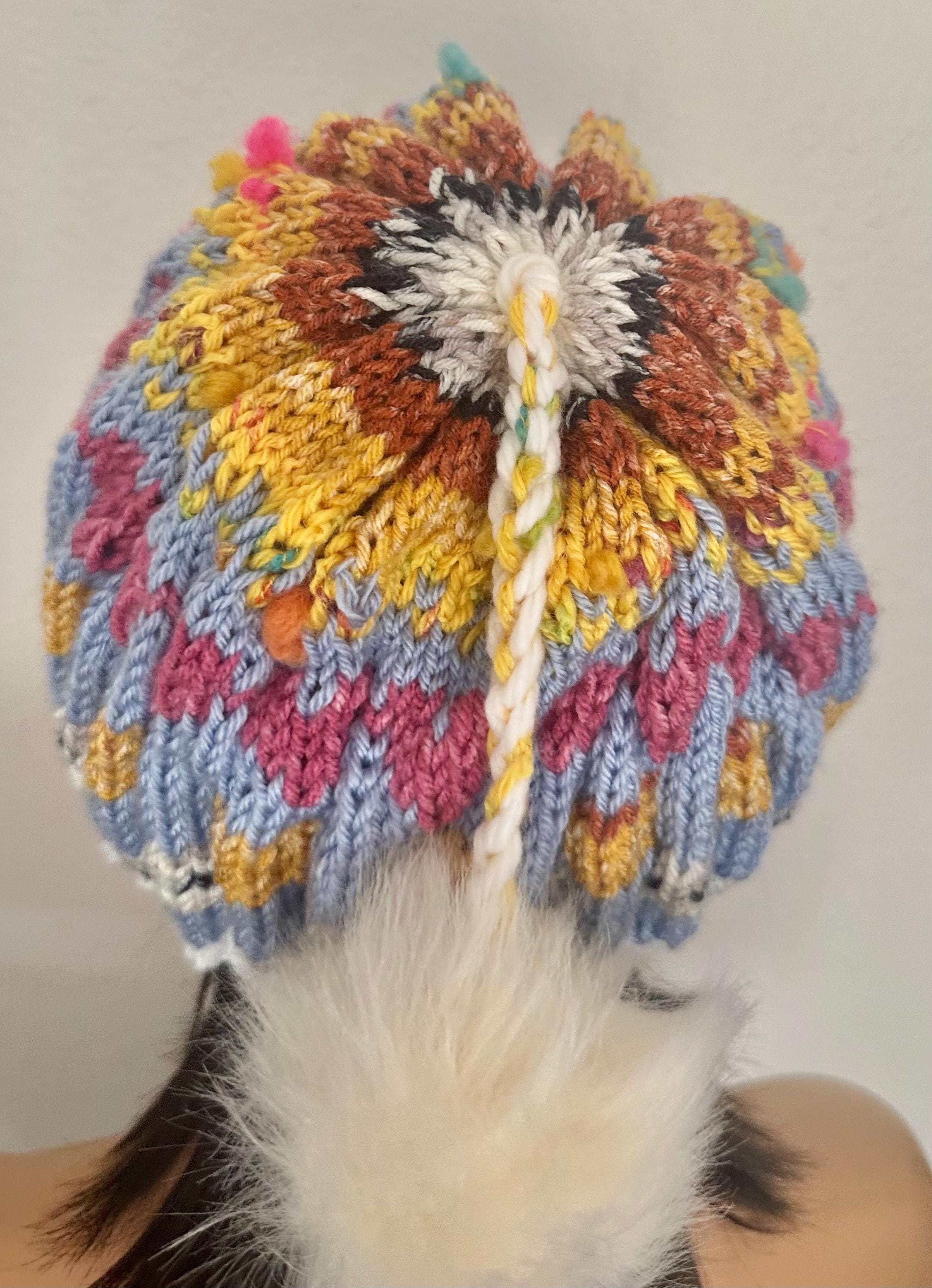 Hand Knits 2 Love Slouch Hat Beanie Tam Blues Earth Faux Fur Pom Pom Designer Hand Knits 2 Love Slouch Hat Beanie Cap Tam Fair-isle Faux  main image 4