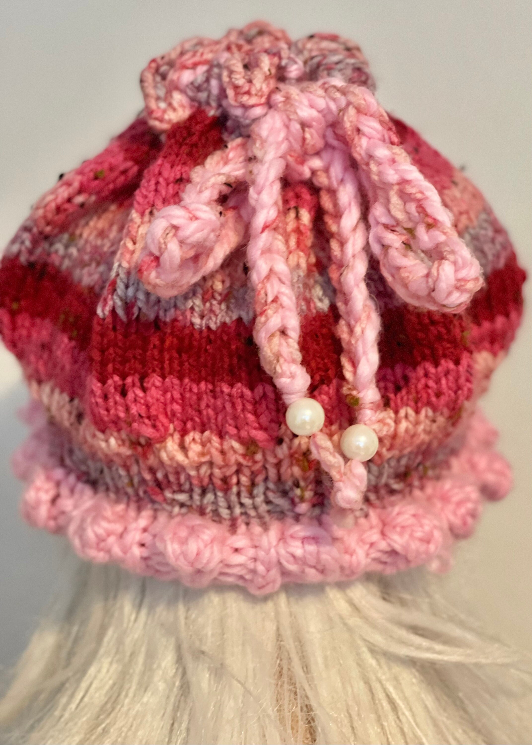 Hand Knits 2 Love Beanie Hat Cap Bubbles/ Flower Buds Pearls Designer Tweed Pink Hand Knits 2 Love Beanie Hat Cap Flowers Beads Pink Designer  main image 4