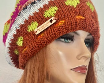 Hand Knits 2 Love Slouc Hat Tam Beanie Roomy Fair-isle  display picture 1