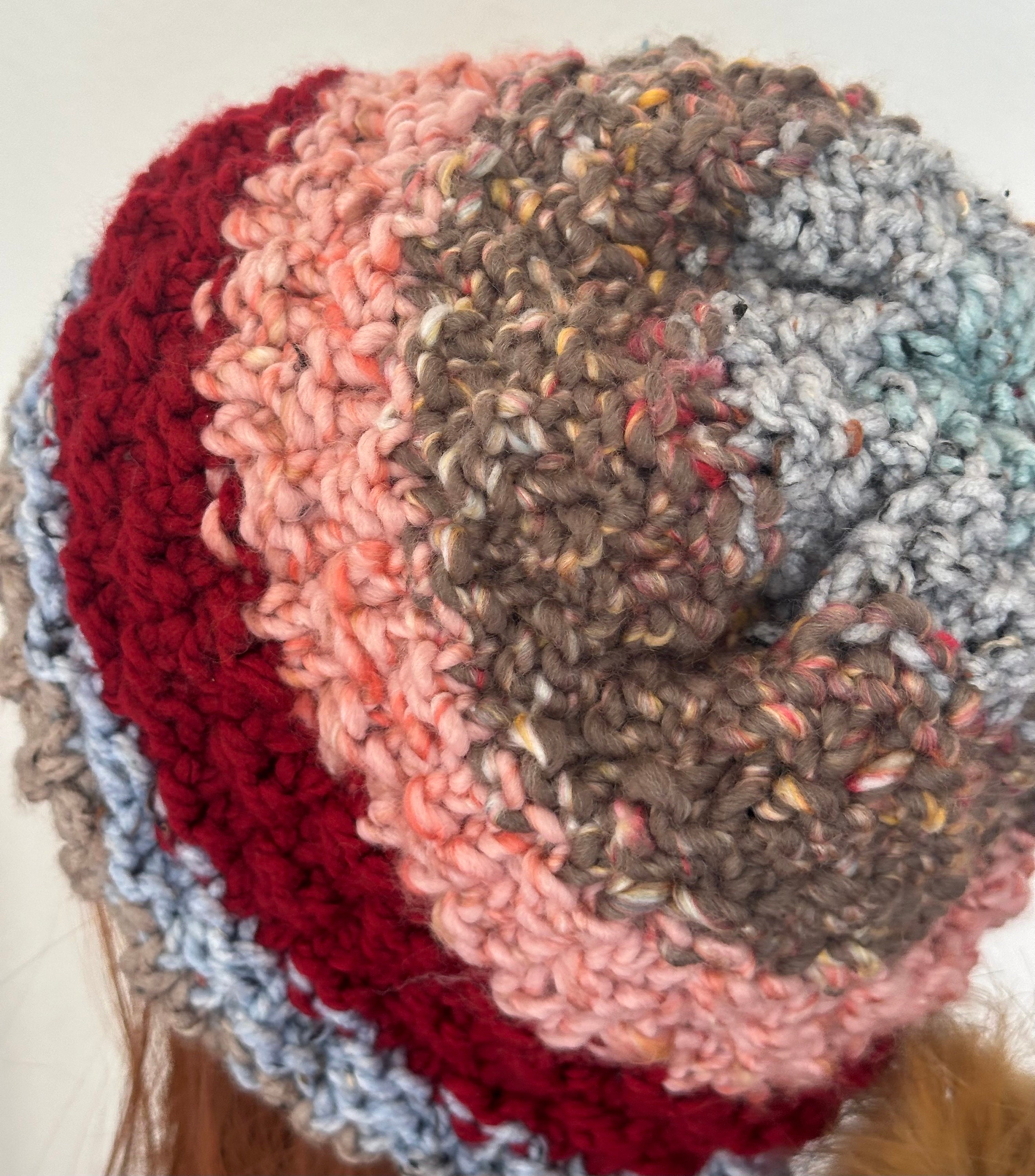 Hand Knits 2 Love Slouch Beanie Hat Cap Faux Fur Pom Pom 