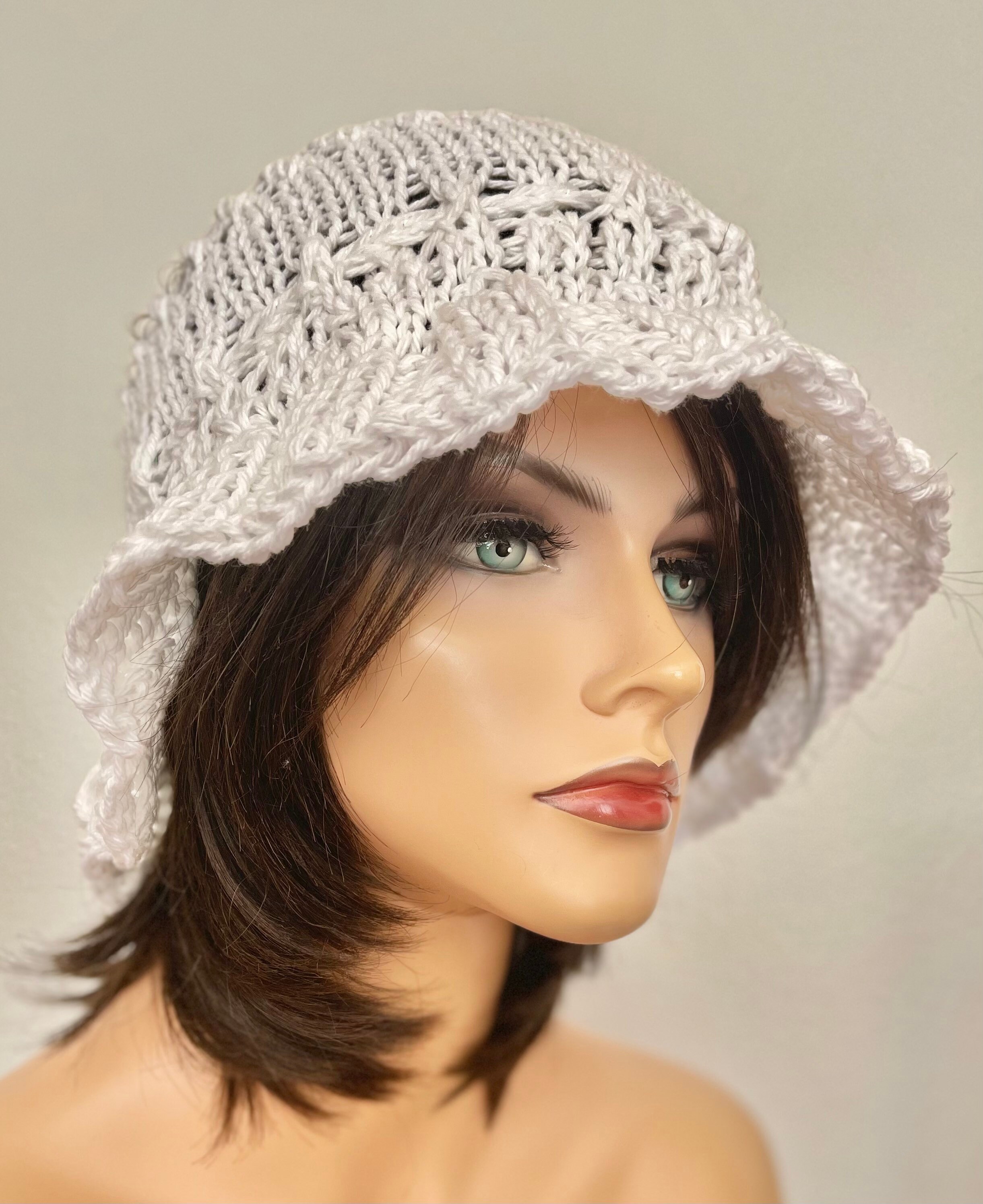 Hand Knits 2 Love Cotton Brim Hat Adjustable Fit Decorative Beads Designer Boho Hand Knits 2 Love Cotton Brim Hat Cap Adjustable Fit Tie  main image 2