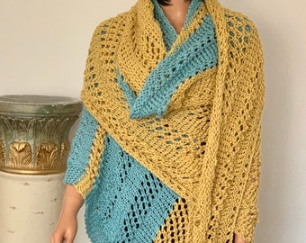 Hand Knits 2 Love Extra Big Shawl Wrap Cowl Poncho Designer Fashion Lace Four Seasons Mothers Day Two Tone Trendy Hip Unique Gift Prayer