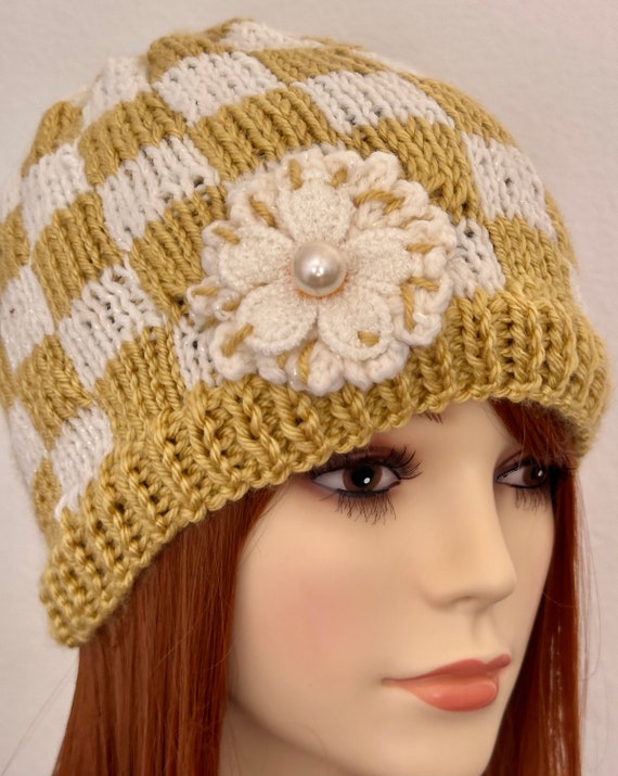 Hand Knits 2 Love Slouch Beanie Hat Cap Plaid Checkers  display picture 1