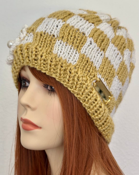 Hand Knits 2 Love Slouch Beanie Hat Cap Plaid Checkers  display picture 3