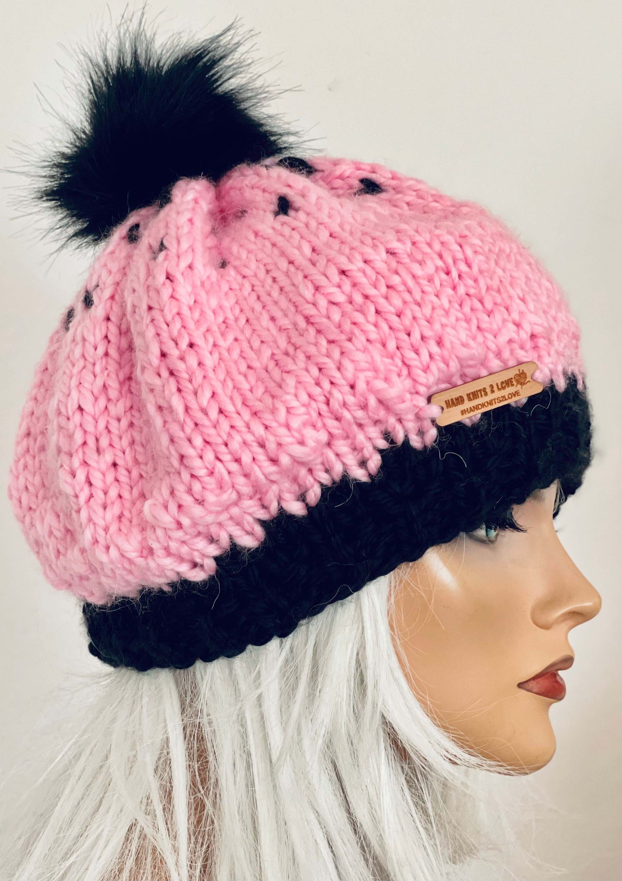 Hand Knits 2 Love Beanie Slouch Cap Designer Fashion Faux 