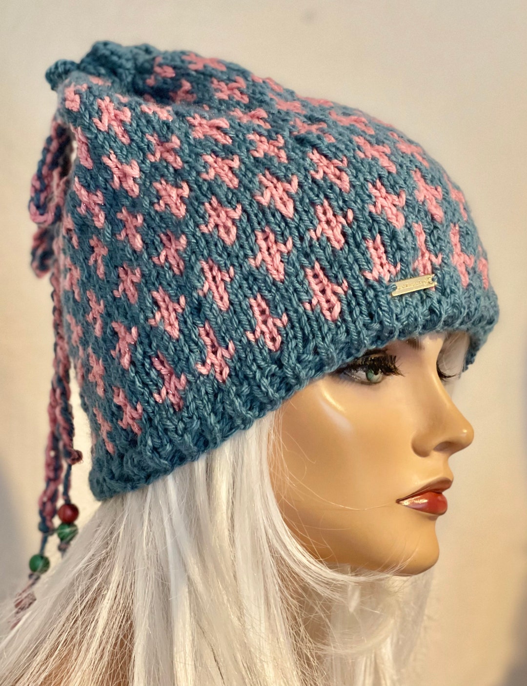 Hand Knits 2 Love Beanie Hat Cap Slouch Fair-isle Designer  display picture 2