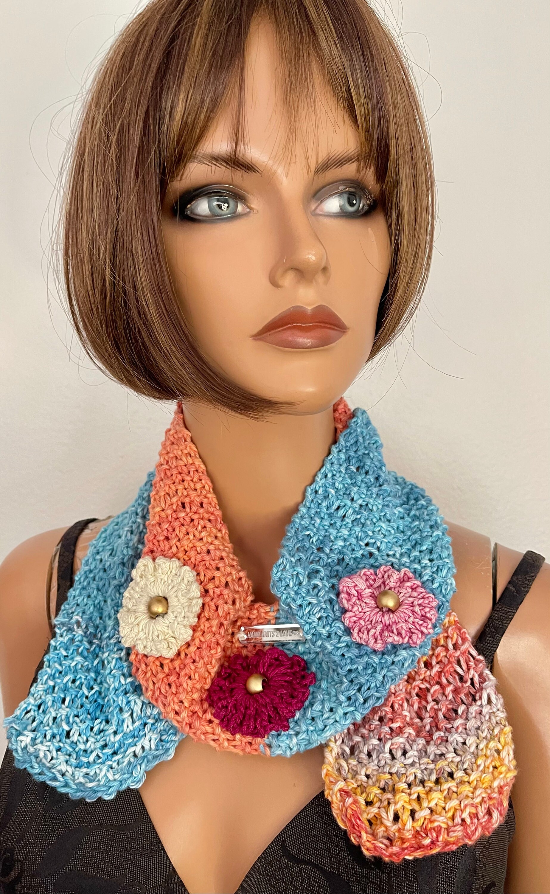 Hand Knits 2 Love Bandana Headband Headscarf Cotton Lace Flower Bead Dedeignet Hand Knits 2 Love Cotton Bandana Scarf Headwrap Headband  main image 4