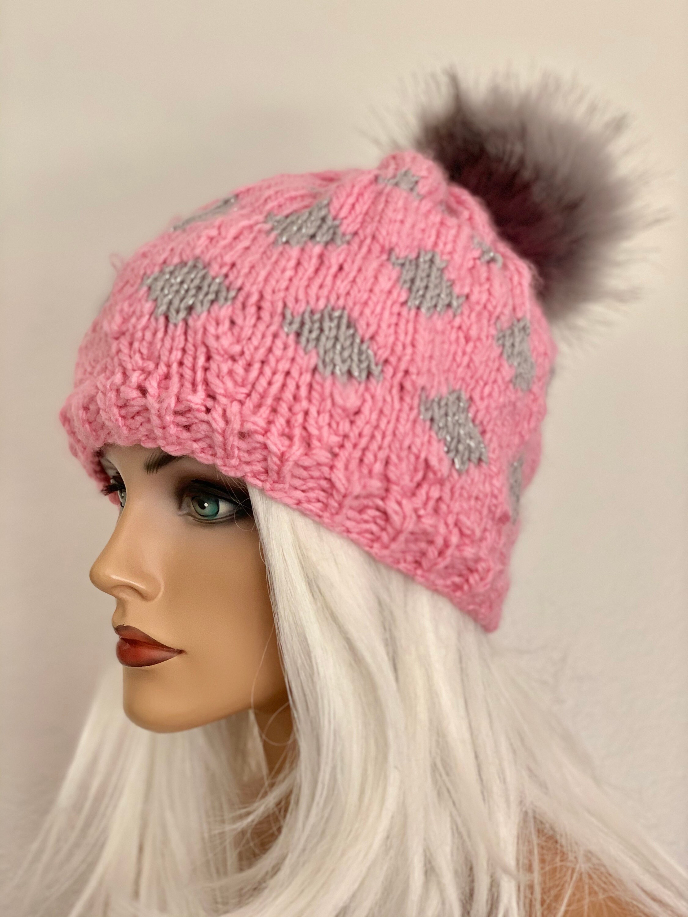 Hans Knit’s 2 Love Beanie Hat Cap Silver Designer Hand Knits 2 Love Beanie Hat Cap Designer Fashion Faux Fur  main image 2
