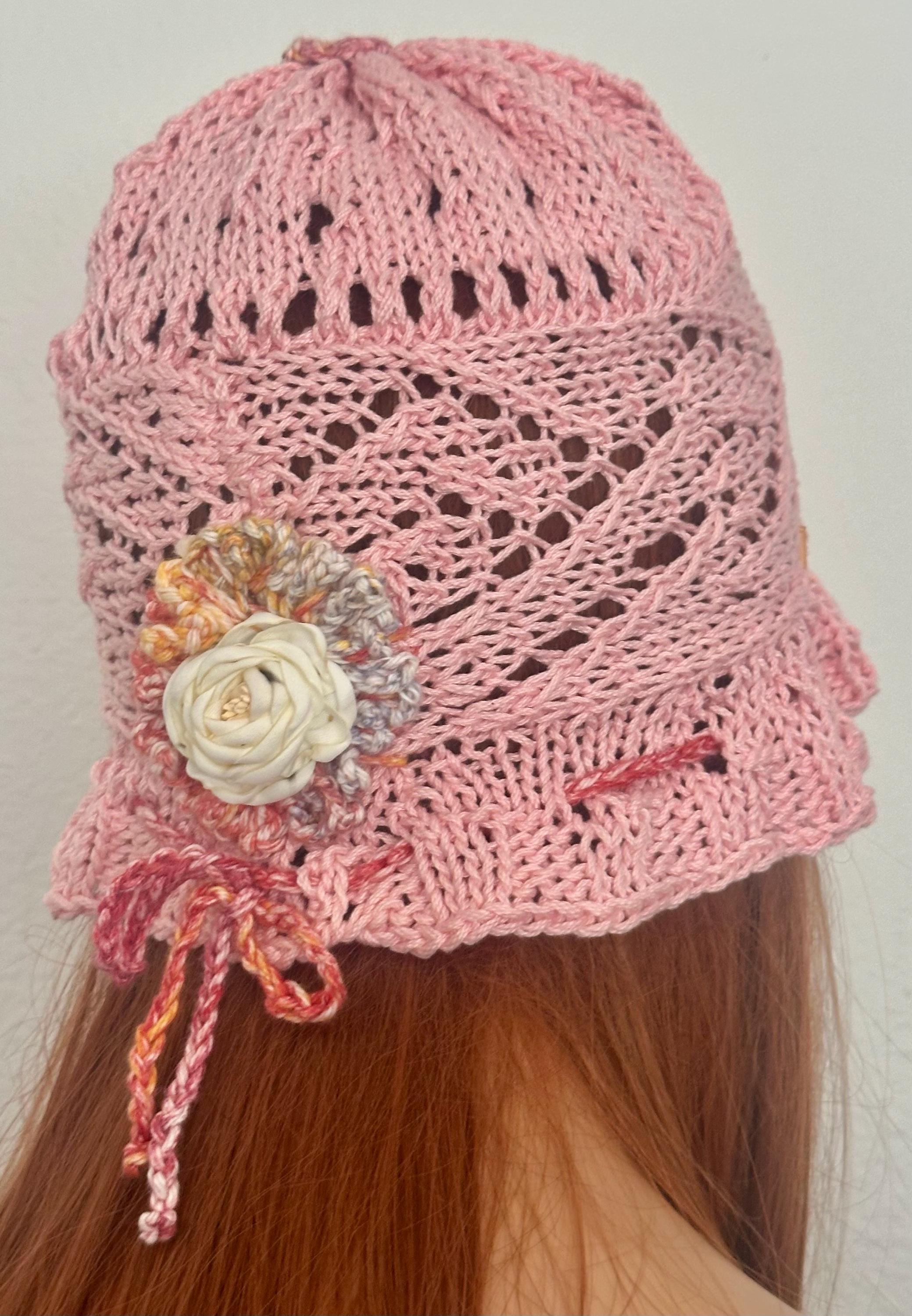 HatHand Knits 2 Love Cotton Brim Bucket Hat Flower Lace Bead Designer Hip Chic White_lace_bucket_hat_for_vaca  main image 4
