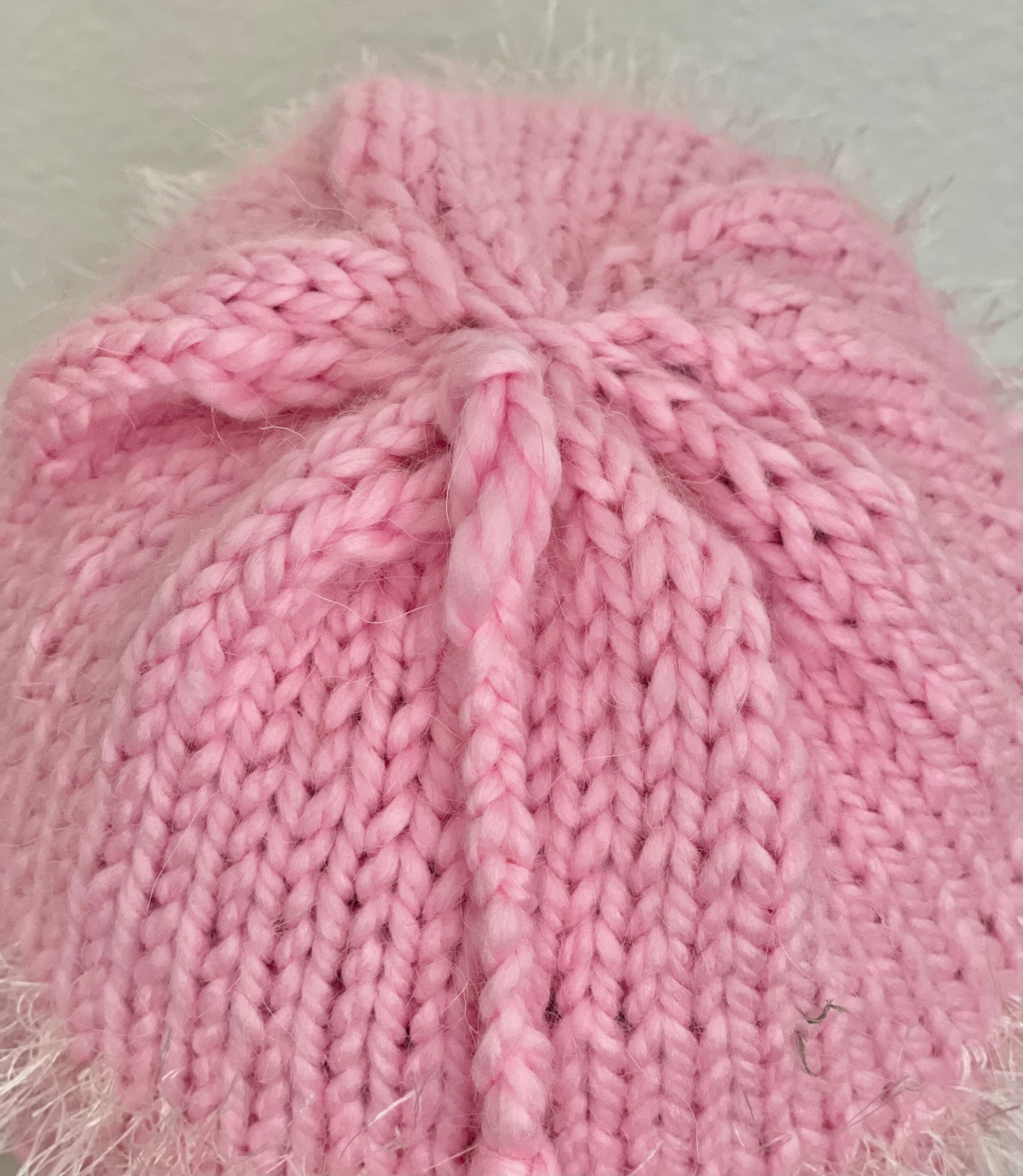 Hand Knits 2 Love Hat Bucket Beanie Cap Pink Tassels 