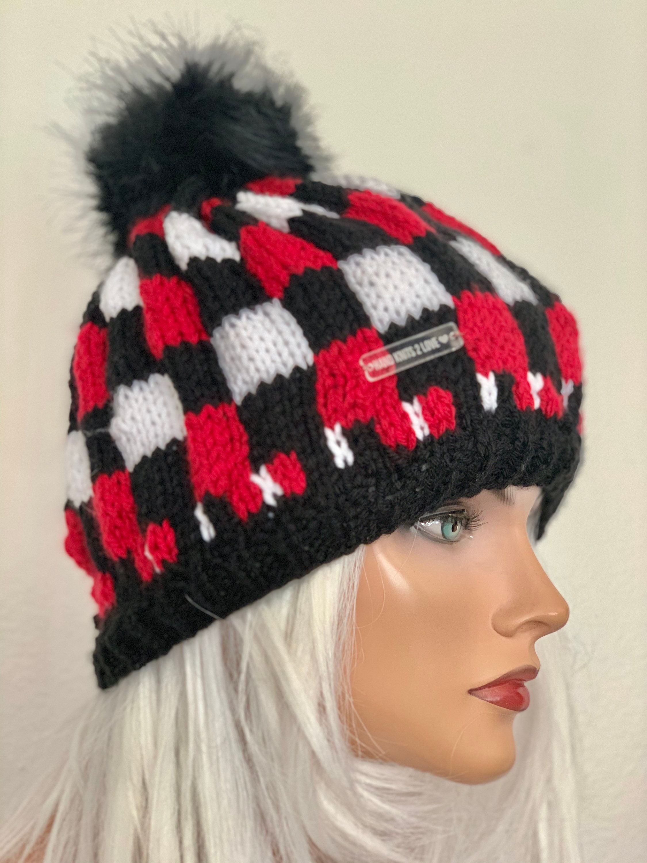 Hand Knits 2 Love Beanie Hat Cap Plaid Checkers Designer