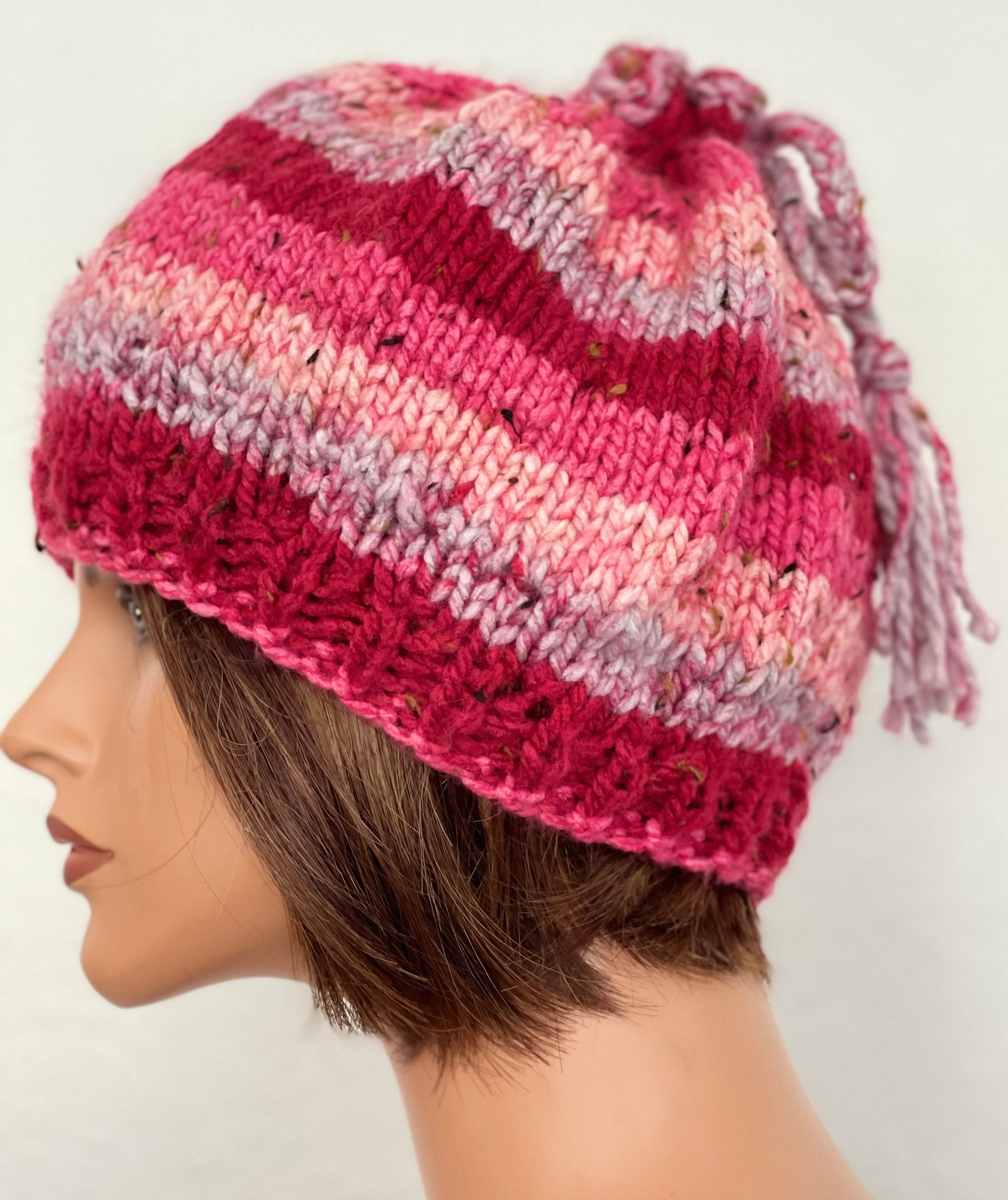Hand Knits 2 Love Hat Beanie Cap Slouch Ombre Tassels Designer Fashion Chemo My Love Beanie & Slouch - Free Crochet Hat Pattern - A  main image 3