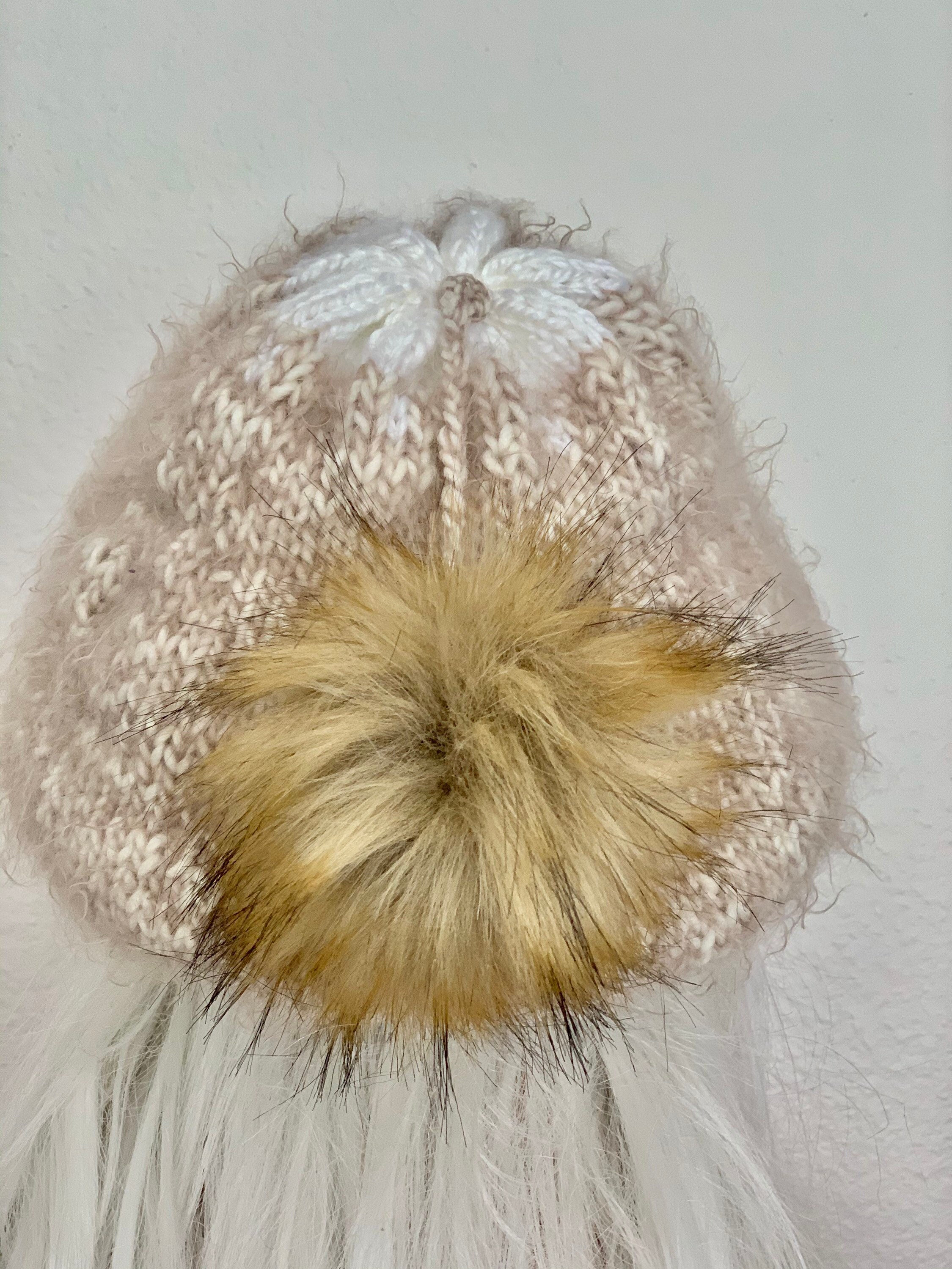 Bonnet Slouch Hat Hand Knits 2 Love - Fausse Fourrure Pompon - Couleur Caramel/brun/noir - Taille Ajustable