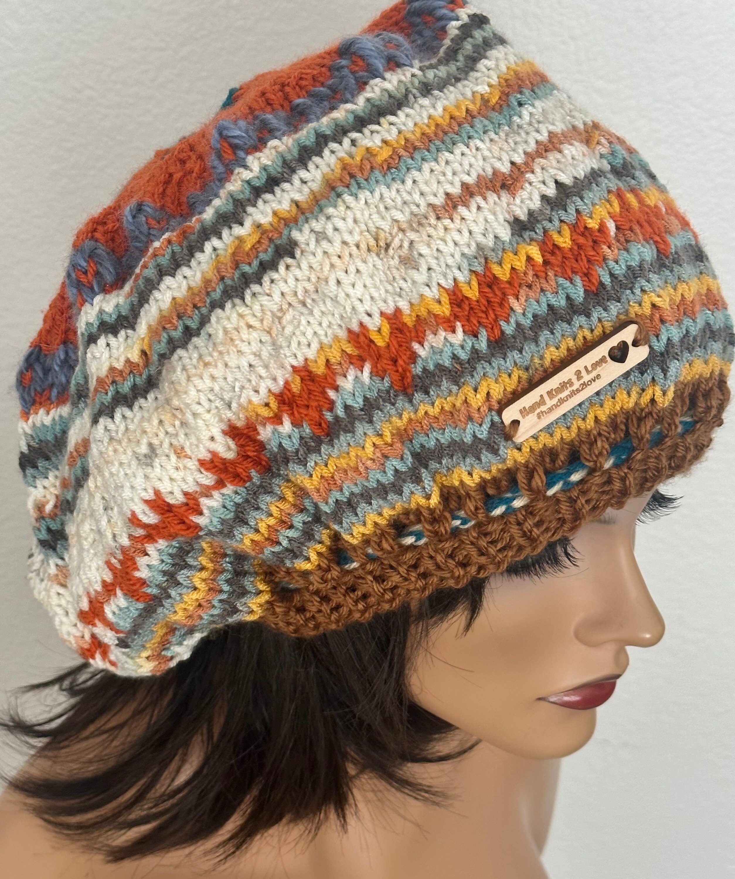 Hand Knits 2 Love Slouc Hat Tam Beanie Roomy Fair-isle  display picture 3