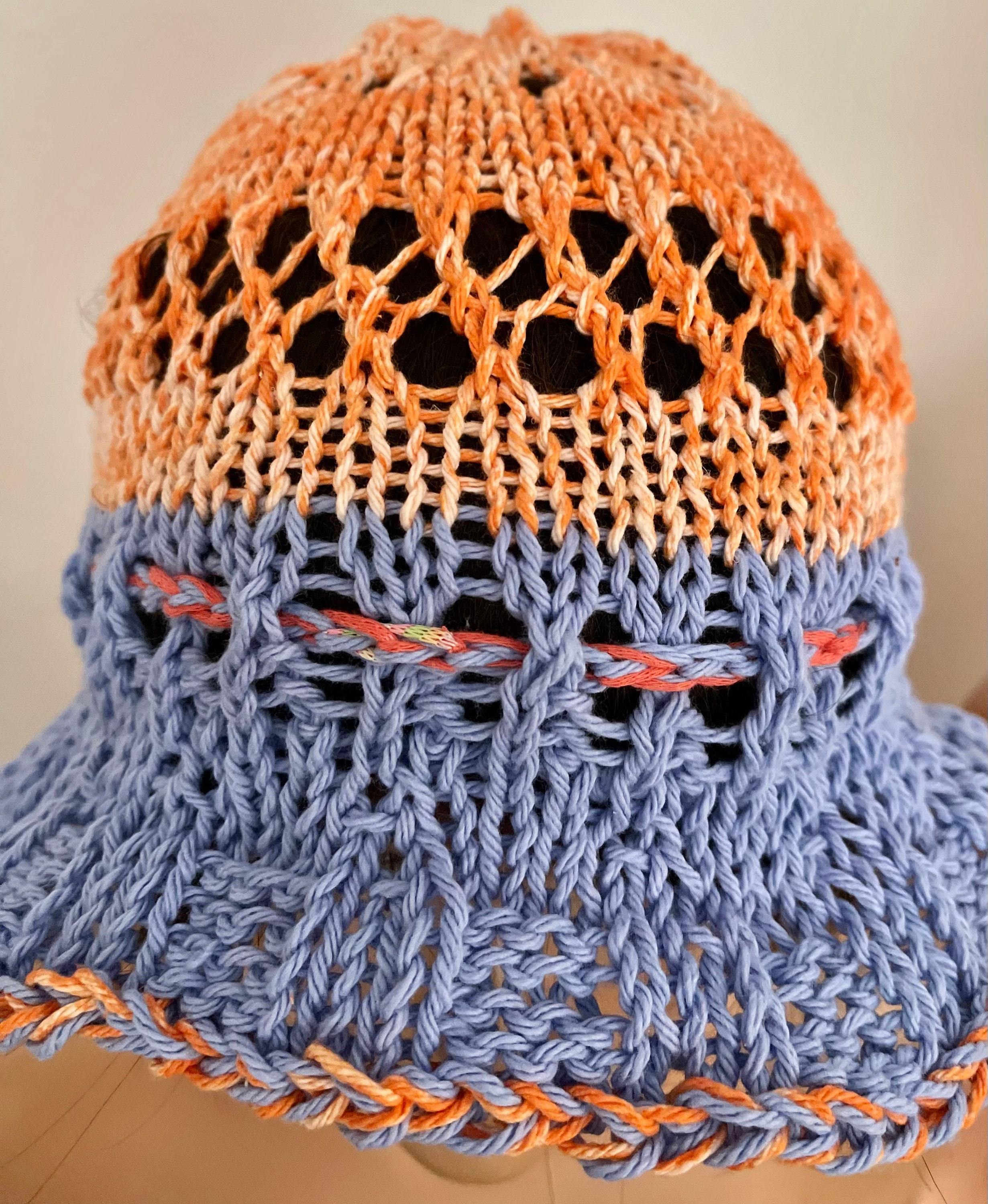 Hand Knits 2 Love Cotton Brim Hat Adjustable Fit Decorative Beads Designer Boho Hand Knits 2 Love Cotton Brim Hat Cap Adjustable Fit Tie  main image 3