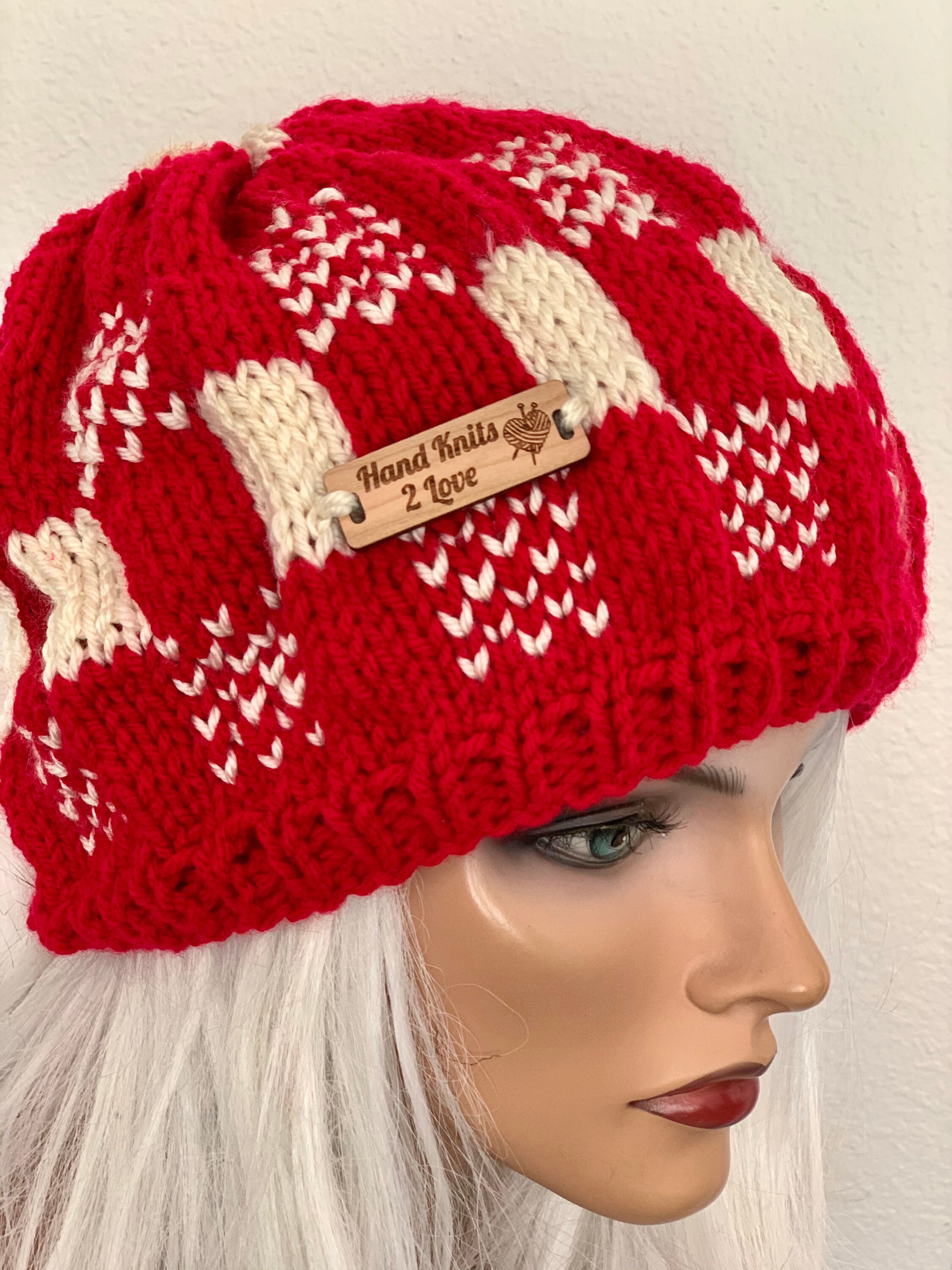 Hand Knits 2 Love Beanie Hat Slouch Cap Plaid Checkers