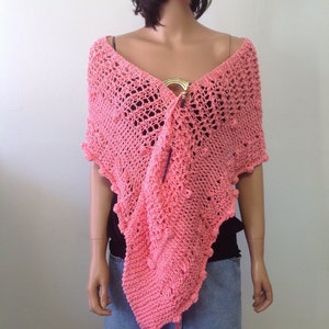 Hand Knit Lace Peach Shawl Scarf Designer Fashion Feminen Flower BudsvWedding Church Eve
