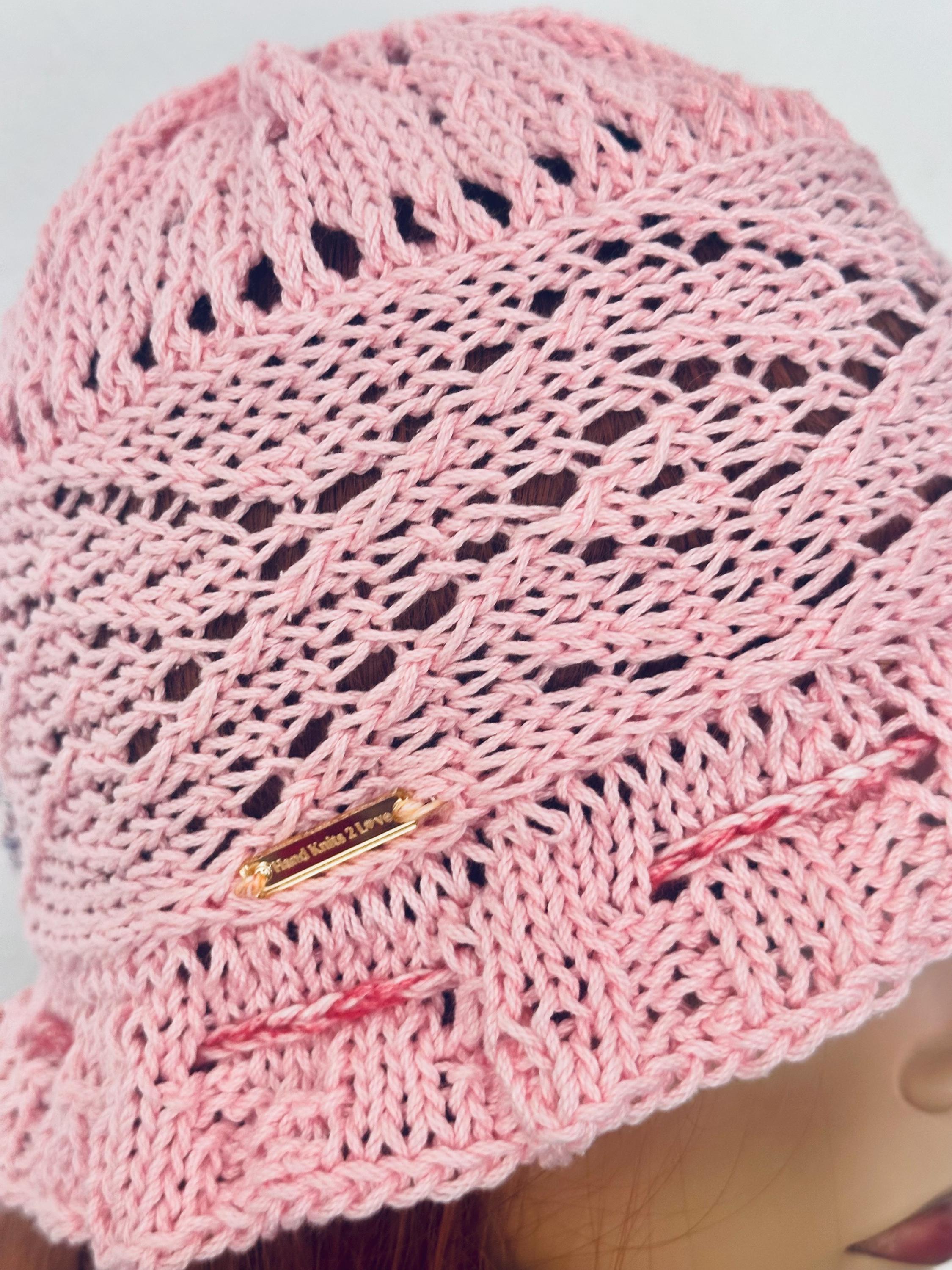 Hand Knits 2 Love Cotton Brim Hat Flower Lace Bead Designer 