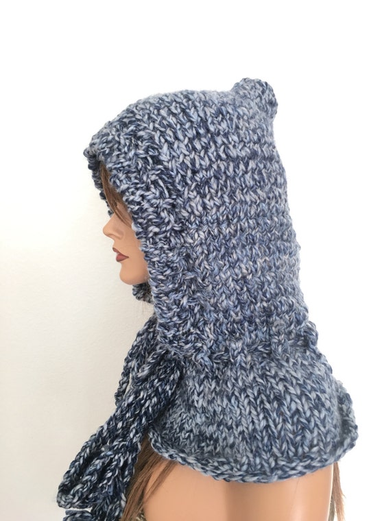 Hand Knits 2 Love Hoodie Scarf Cowl Hat Designer Hand Knits 2 Love Hoodie Cowl Hat Designer Fashion Denim  main image 3
