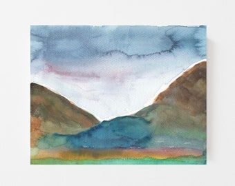Original Abstract Landscape Watercolor Painting on 140lb hot-pressed Watercolor Paper - Contemporary Abstract Watercolor Landscape Painting
